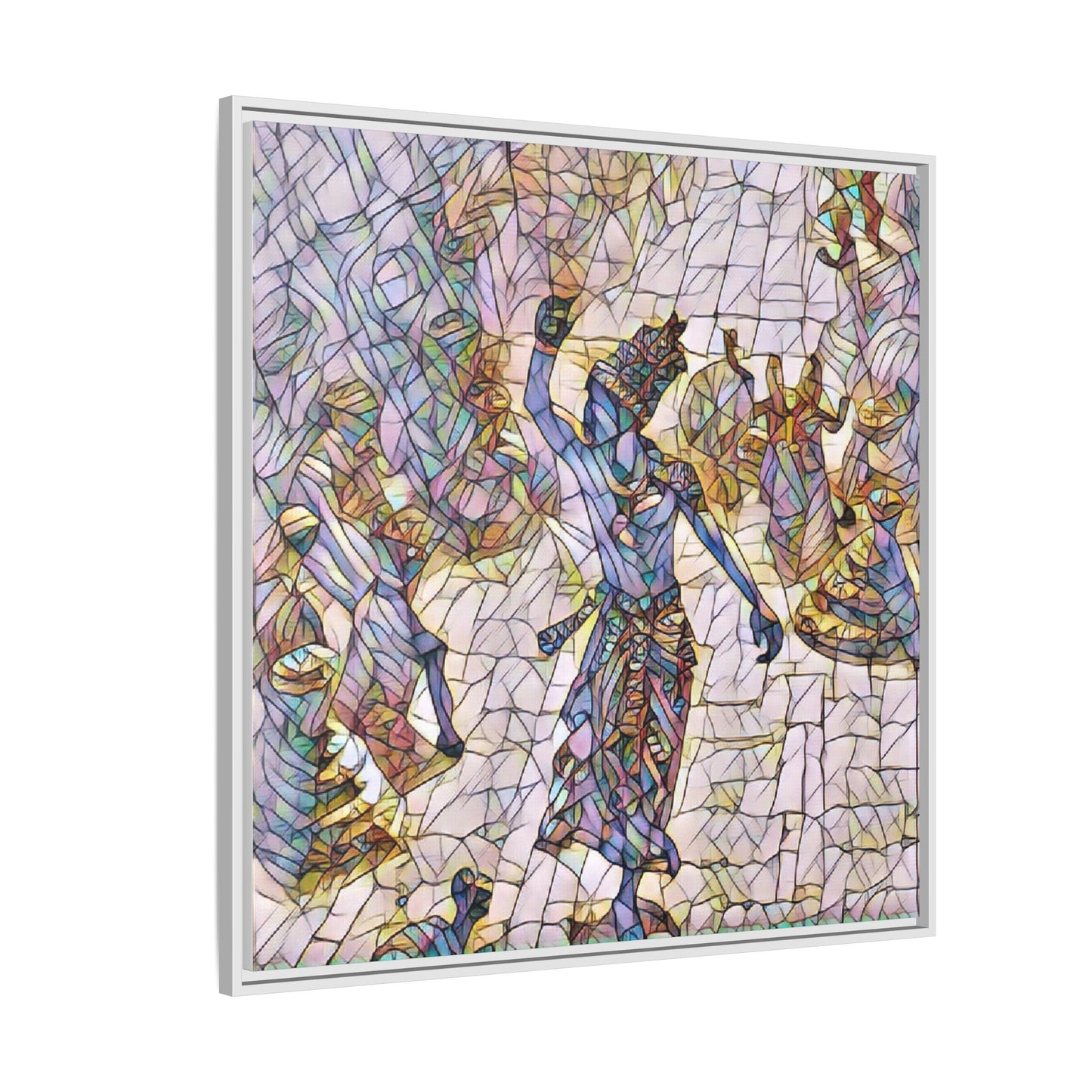 Framed Canvas Art — Colorful Mosaic Krishna Dance Print
