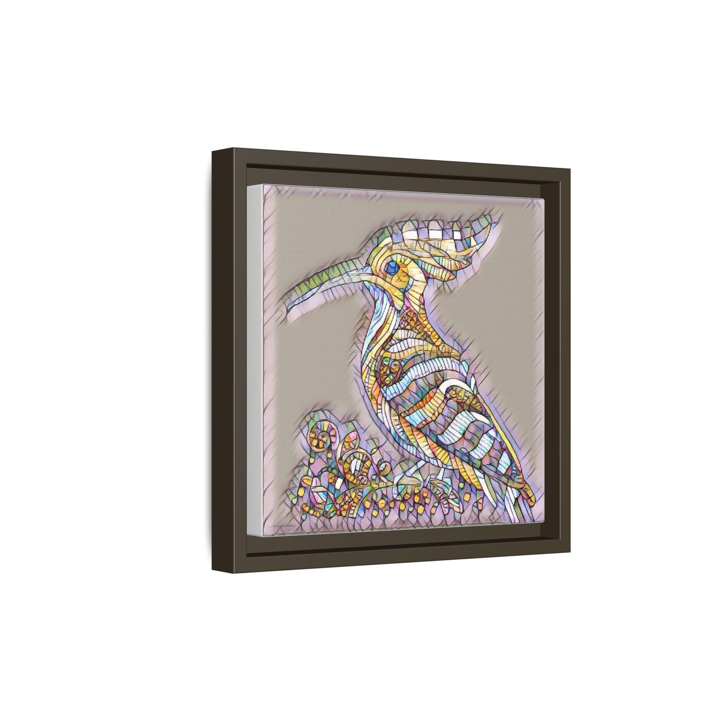 Colorful Mosaic Bird Framed Canvas Art — Whimsical Hoopoe Wall Decor
