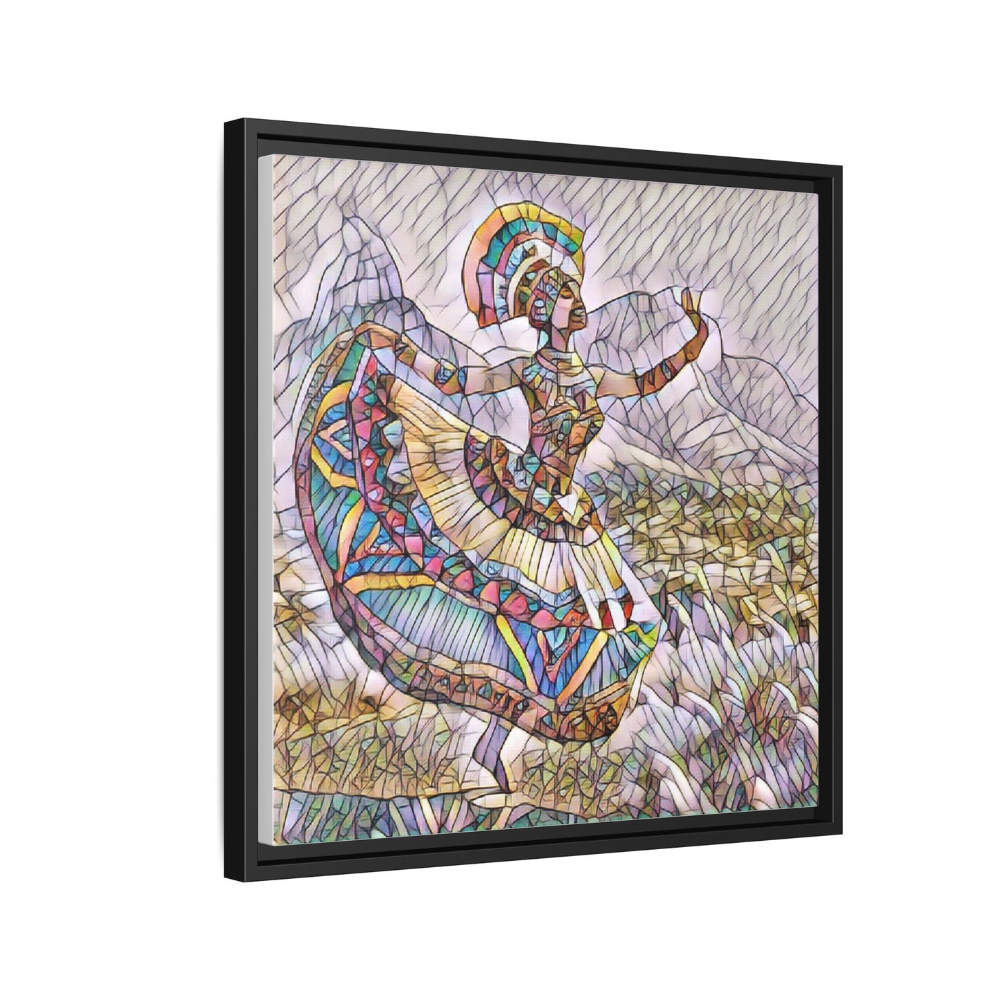 Ballerina Mosaic Framed Canvas Print — Colorful Ethnic Dance Wall Art