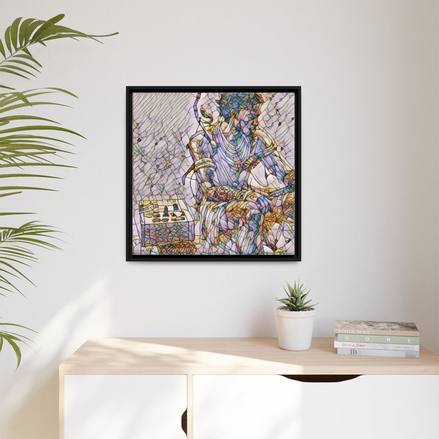 Framed Matte Canvas Art — Abstract Stained-Glass Chess Player