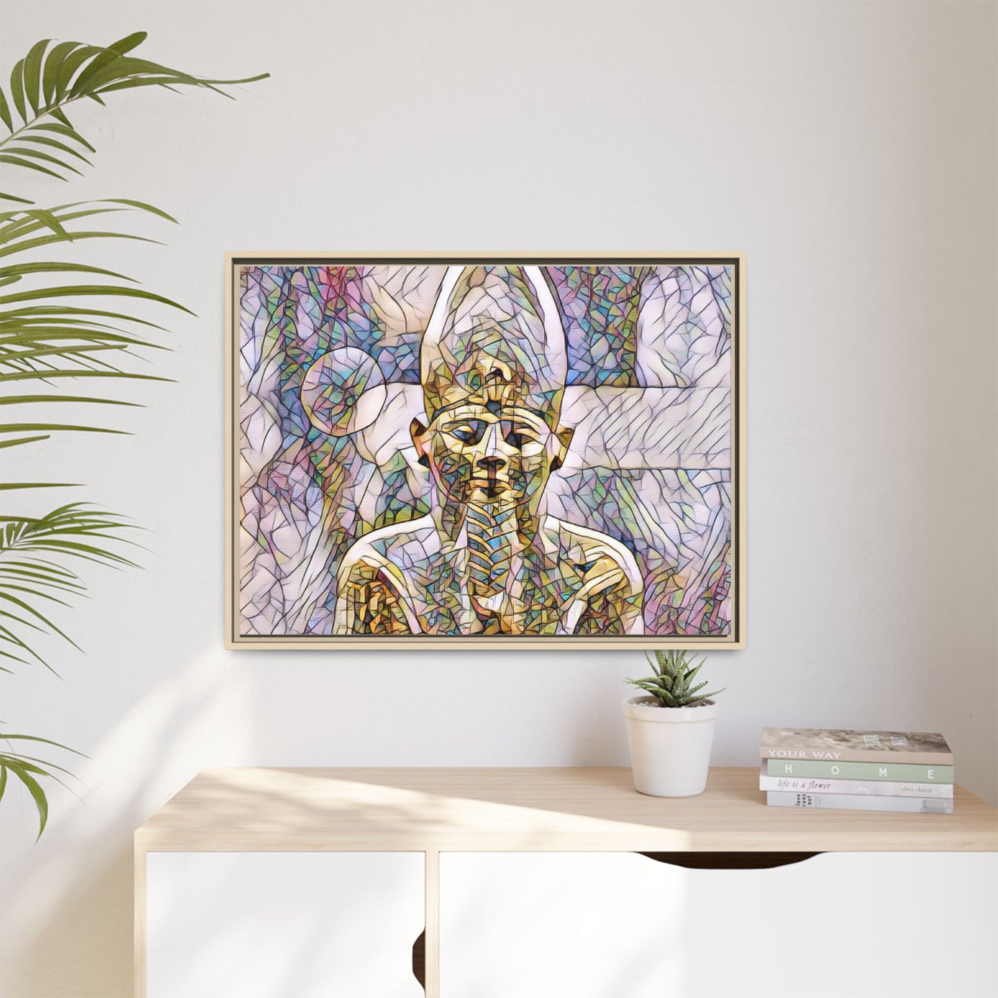 Egyptian Pharaoh Stained-Glass Style Matte Canvas Print, Framed