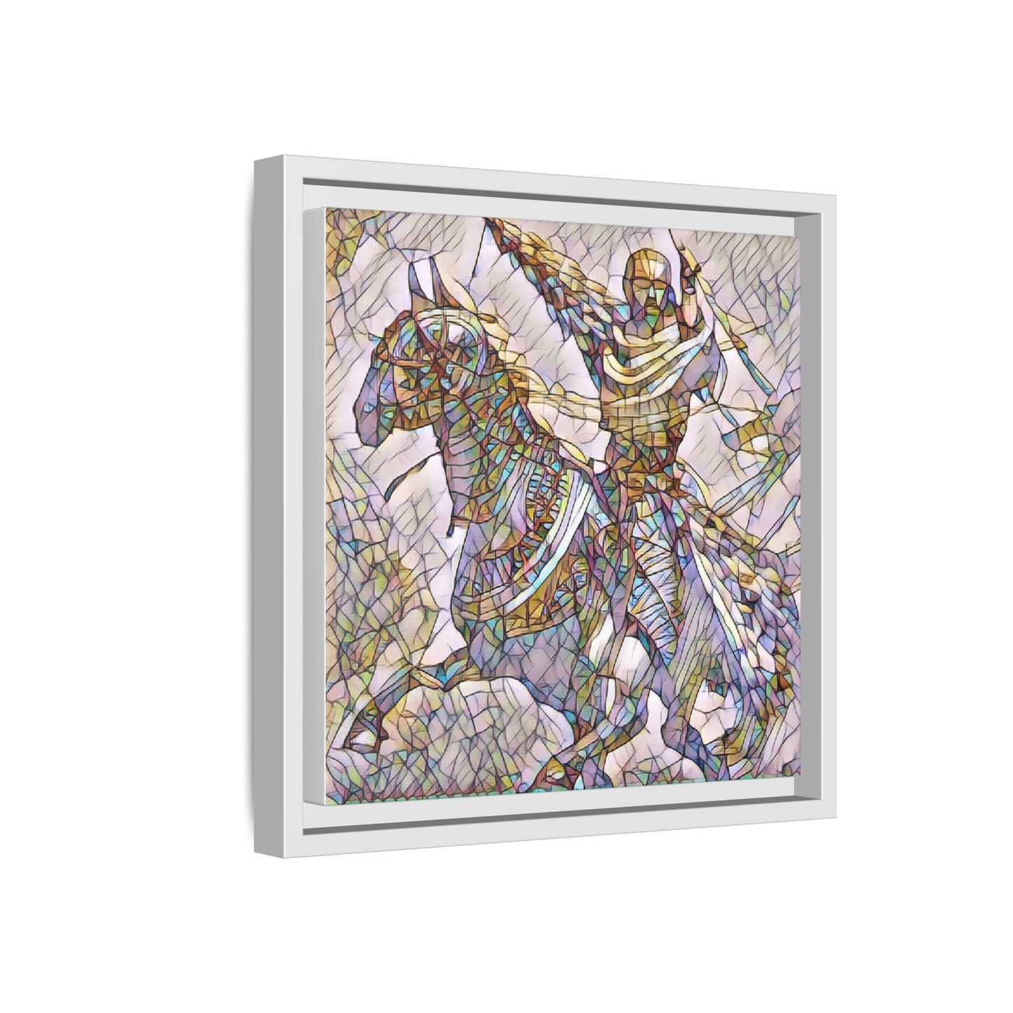 Framed Matte Canvas Print — Stained Glass Knight on Horse Artwork