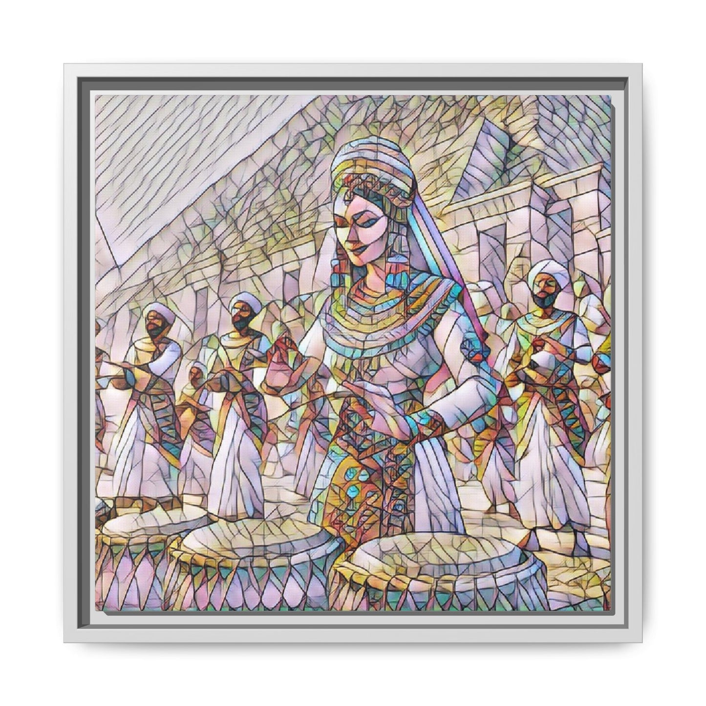 Egyptian Drummers Framed Canvas Art — Colorful Egyptian Dancer Wall Decor