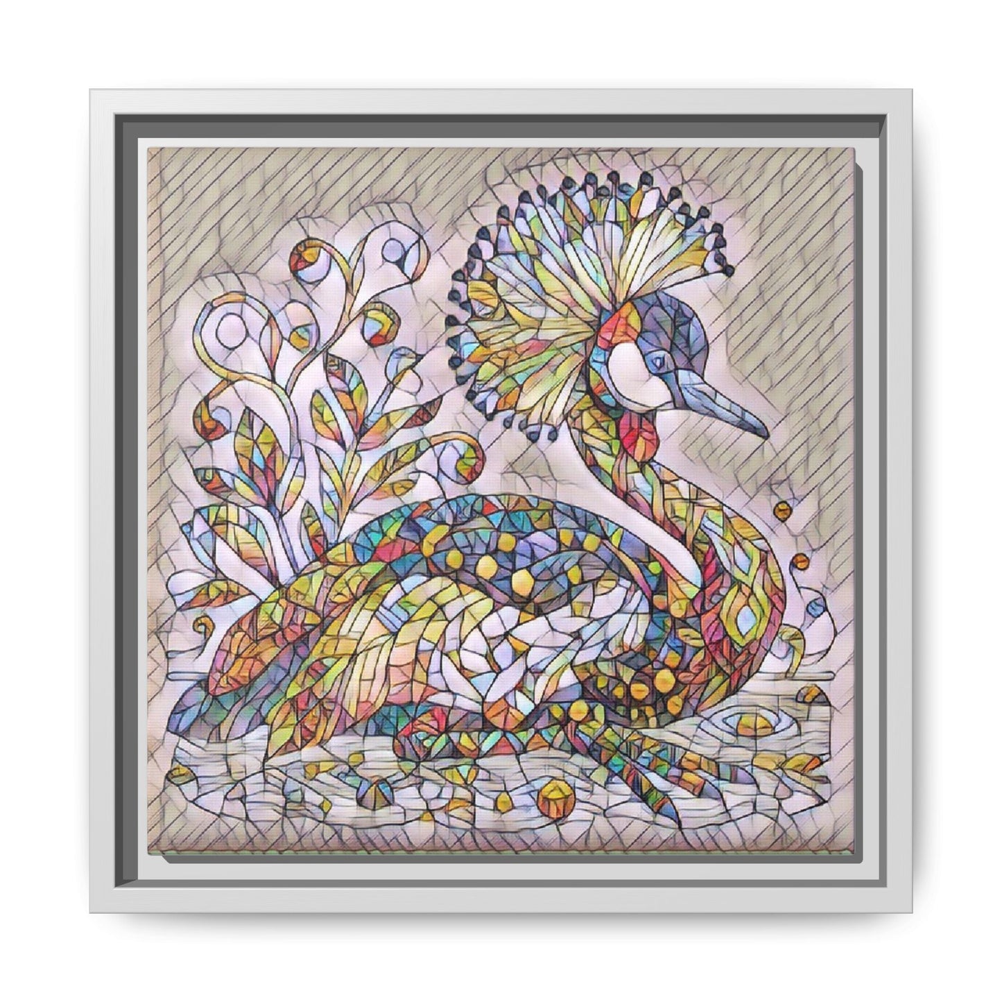 Colorful Peacock Mosaic Framed Canvas Art