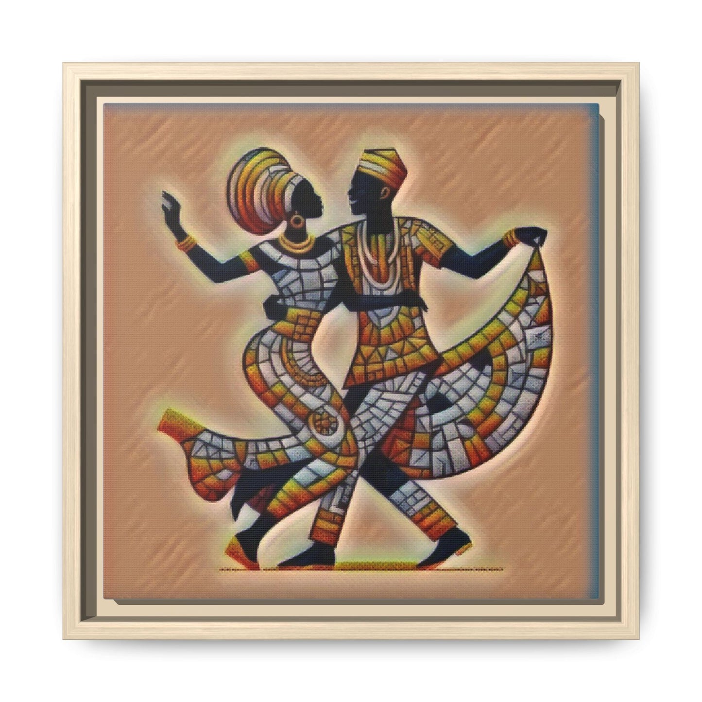 Framed African Dance Mosaic Art Print — Matte Canvas Wall Decor