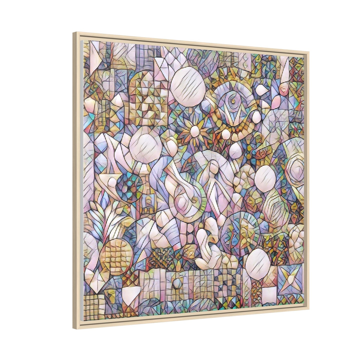Abstract Geometric Mosaic Framed Canvas — Multicolor Modern Wall Art
