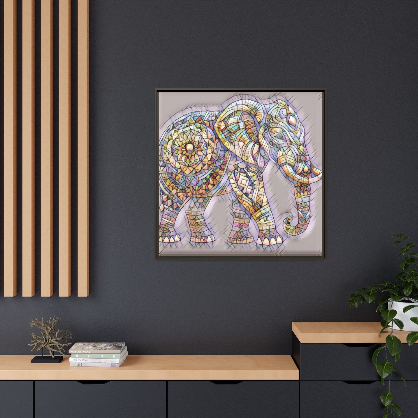 Colorful Mosaic Elephant Framed Canvas Print