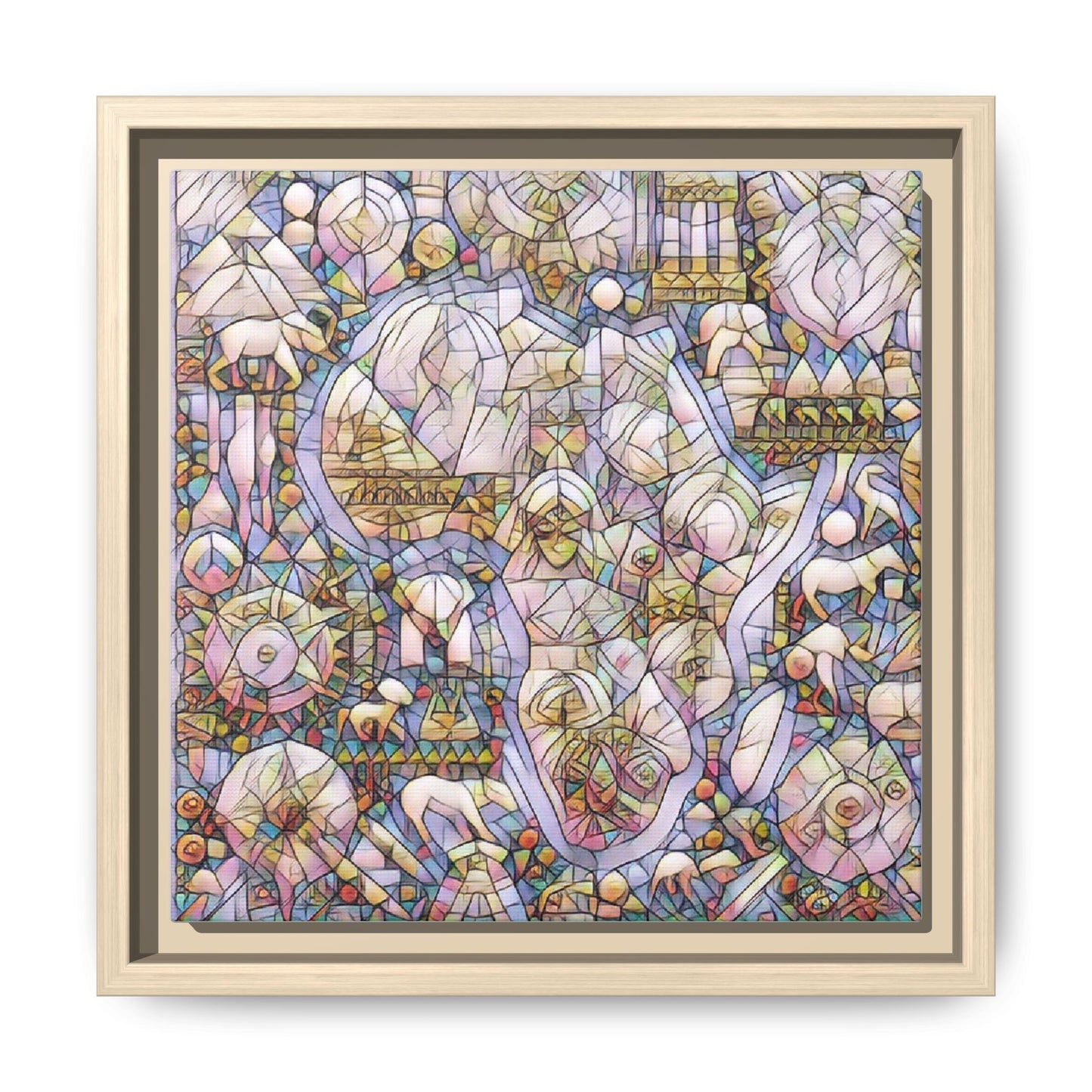 Abstract Stained-Glass Style Framed Canvas Print