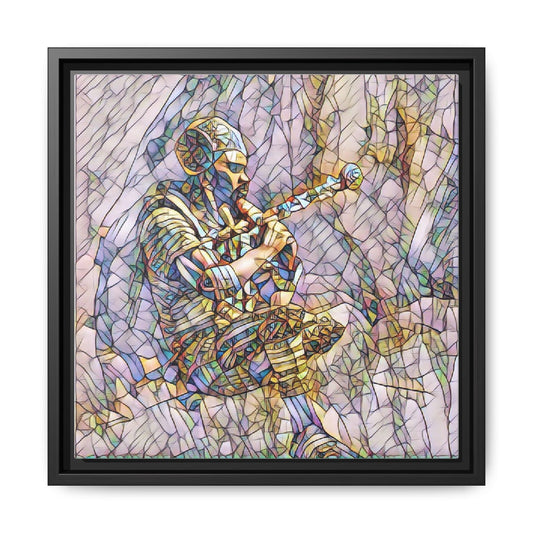 Celtic Piper Framed Matte Canvas — Stained-Glass Style Highland Bagpiper Art