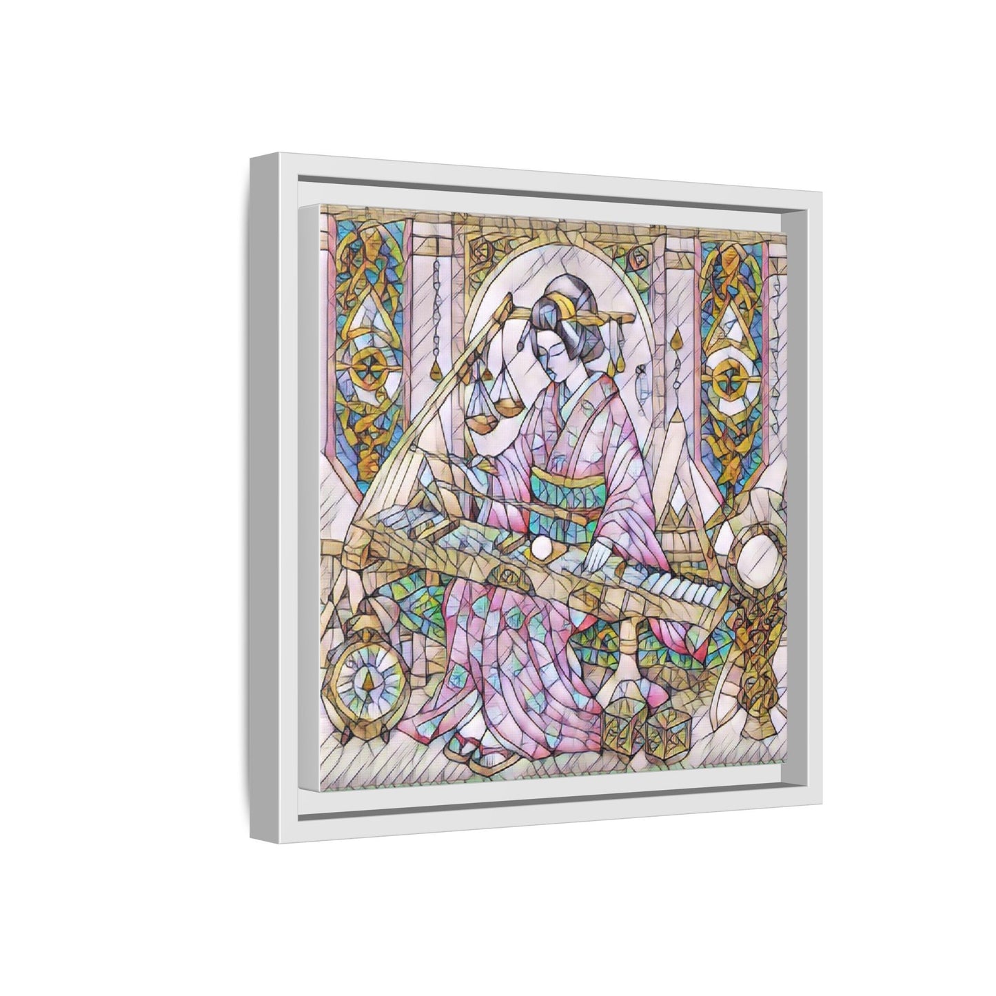 Framed Matte Canvas — Geisha Harp Stained-Glass Art Print