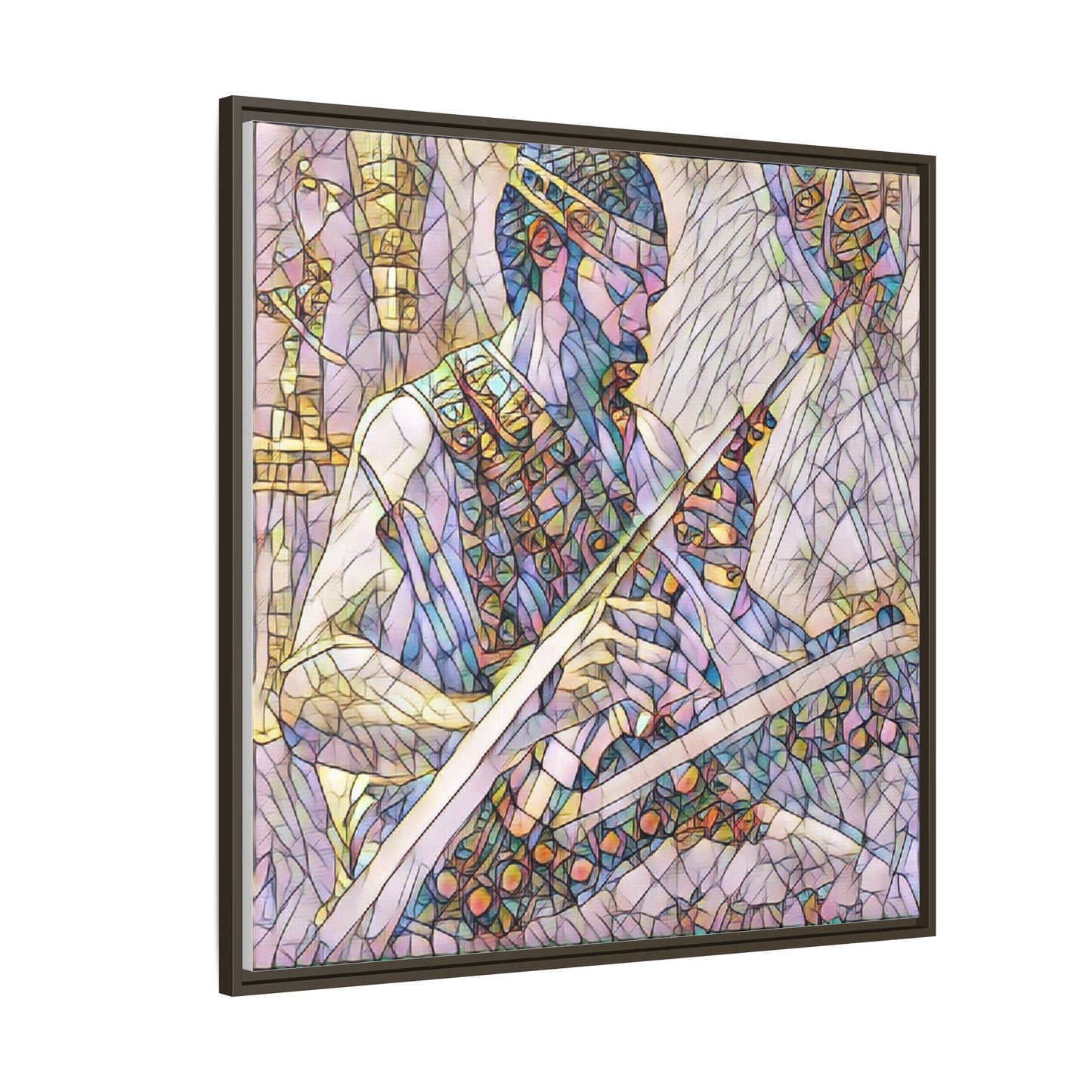 Framed Matte Canvas — Abstract Musician Stained-Glass Art Print