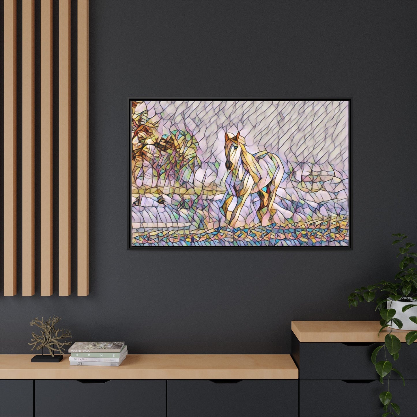 Abstract Stained-Glass Horse Matte Canvas Framed Wall Art