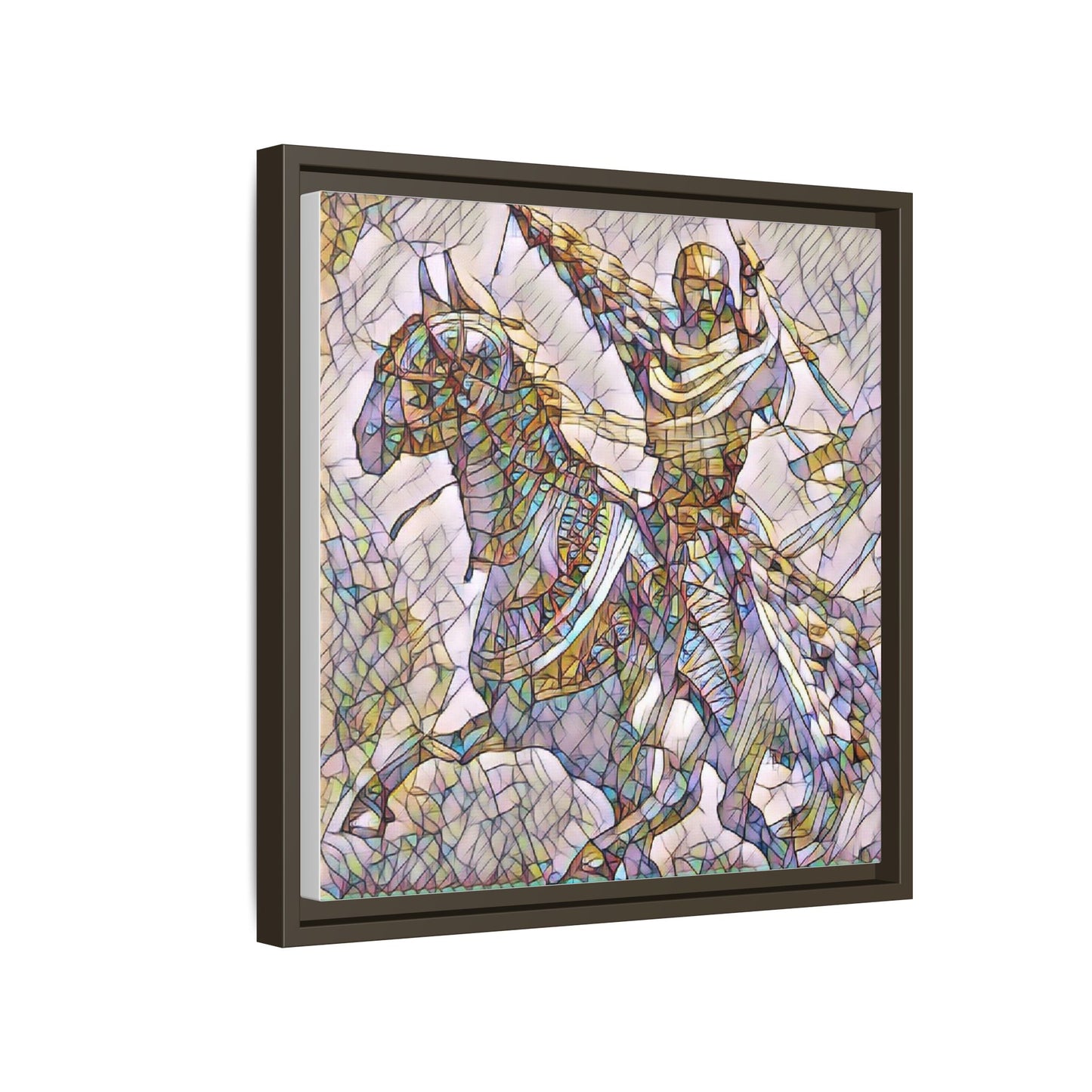 Framed Matte Canvas Print — Stained Glass Knight on Horse Artwork