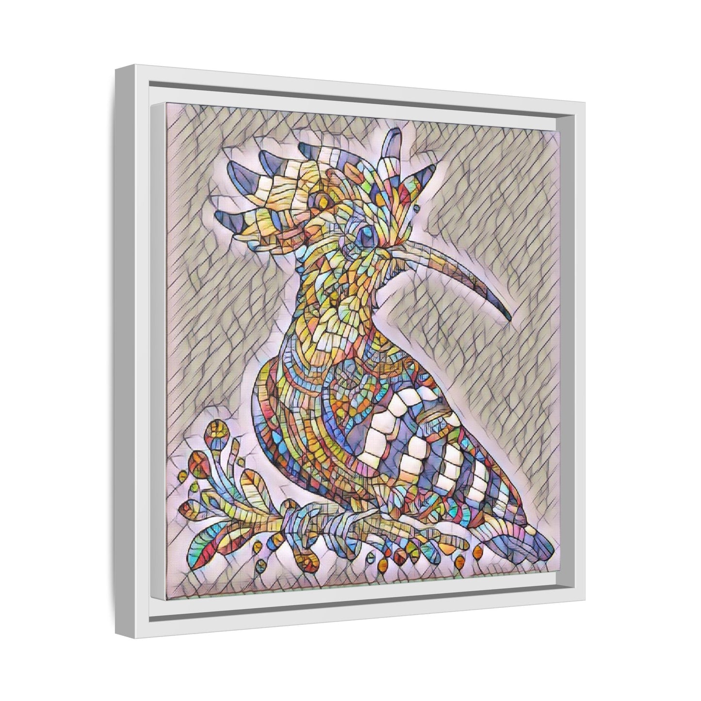 Colorful Mosaic Bird Matte Framed Canvas Wall Art