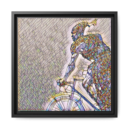 Cyclist Mosaic Matte Canvas Print — Framed Multicolor Bike Art