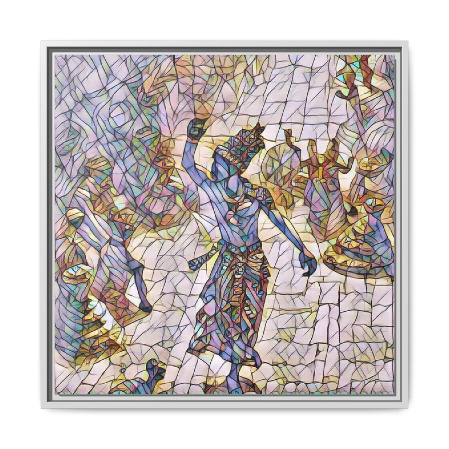 Framed Canvas Art — Colorful Mosaic Krishna Dance Print