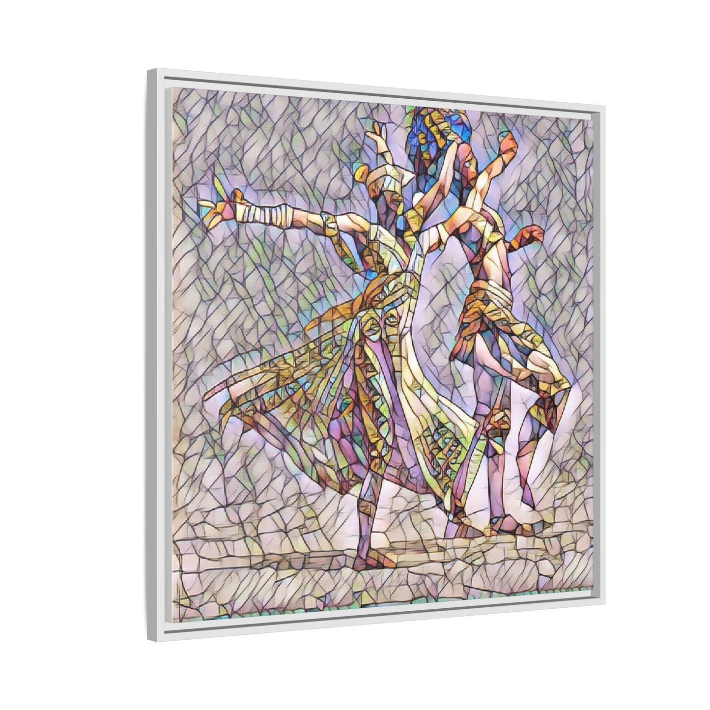 Framed Matte Canvas Wall Art — Abstract Dancers in Stained Glass Style