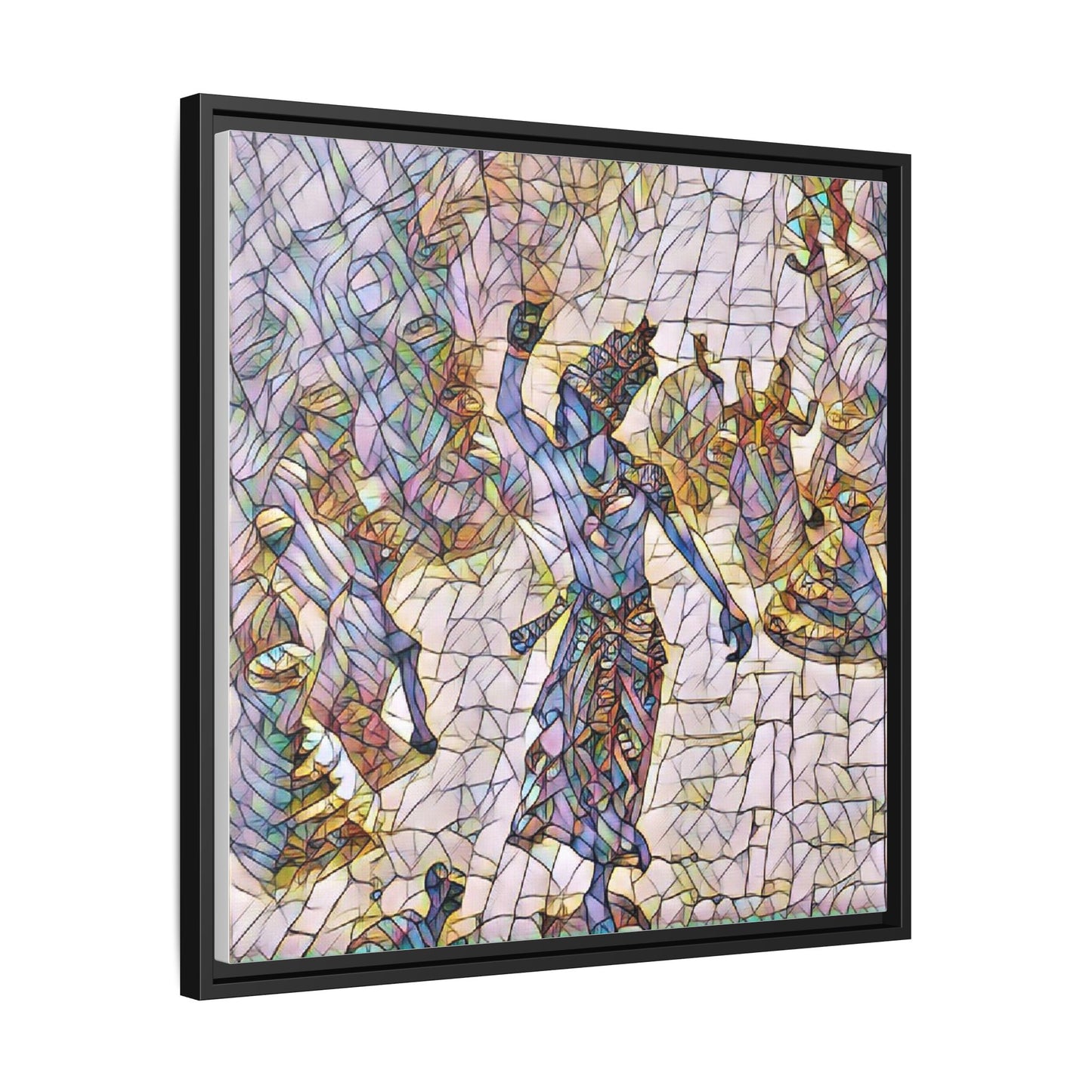 Framed Canvas Art — Colorful Mosaic Krishna Dance Print