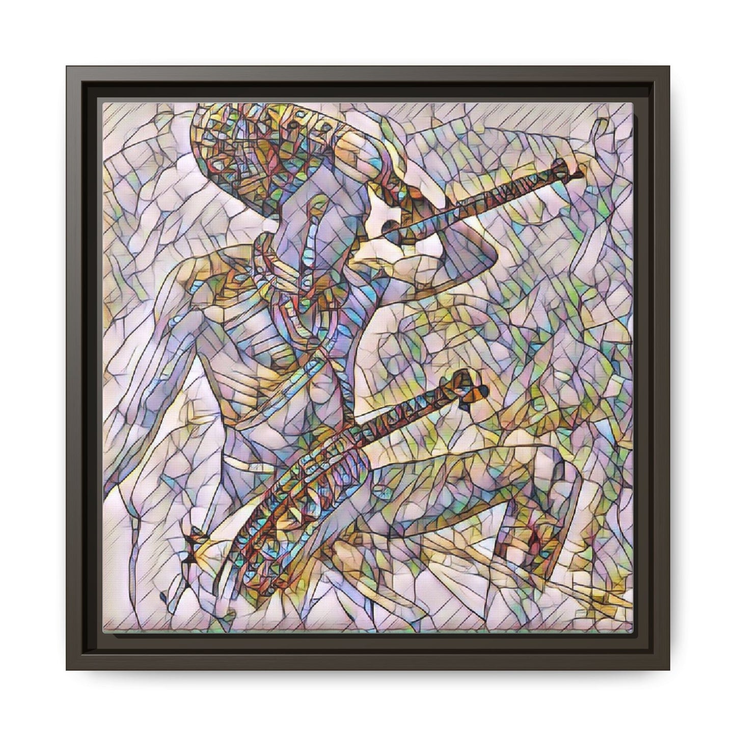 Stained Glass Blue Musician — Framed Matte Canvas Art