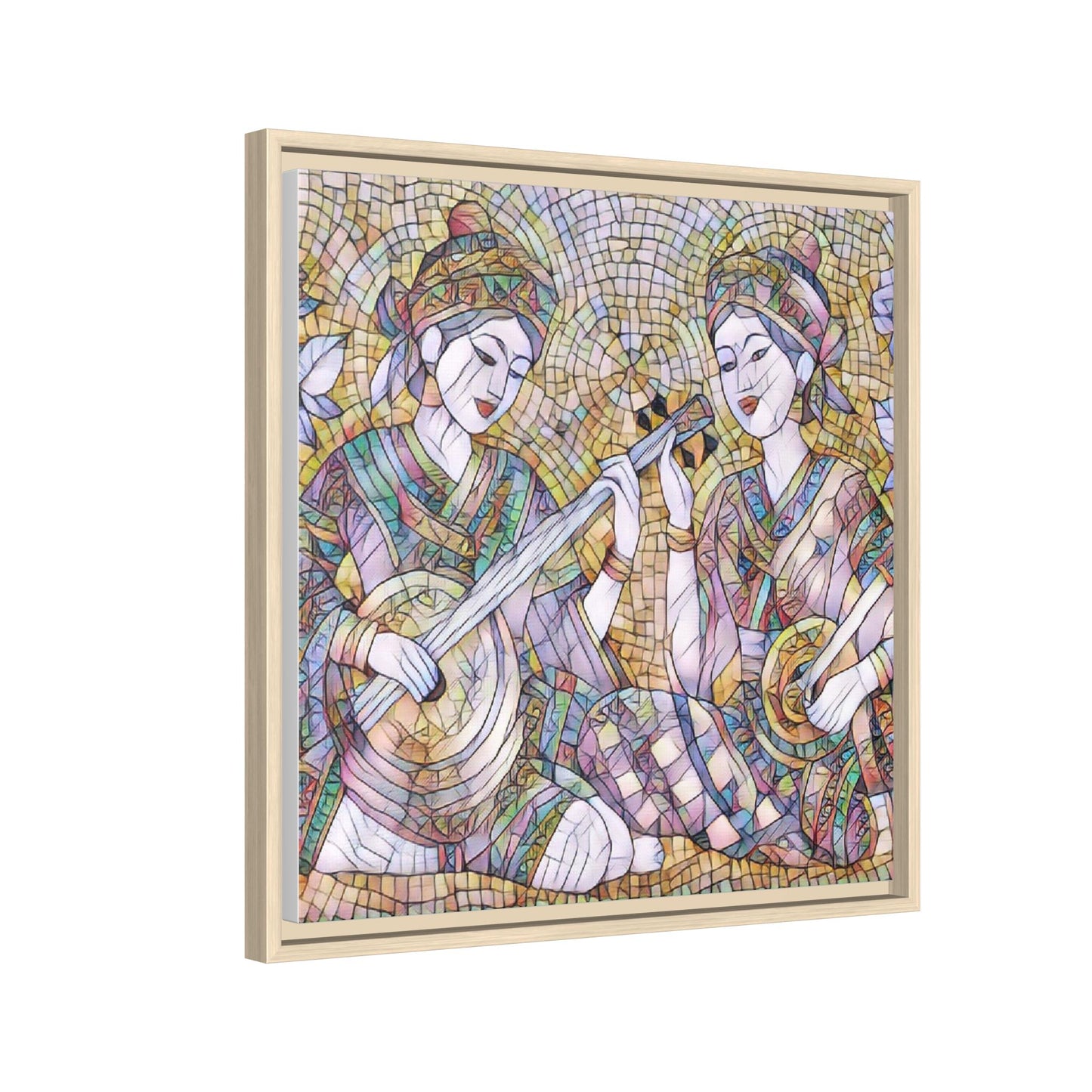 Framed Mosaic Musician Canvas Art — Ethnic Duo Wall Decor