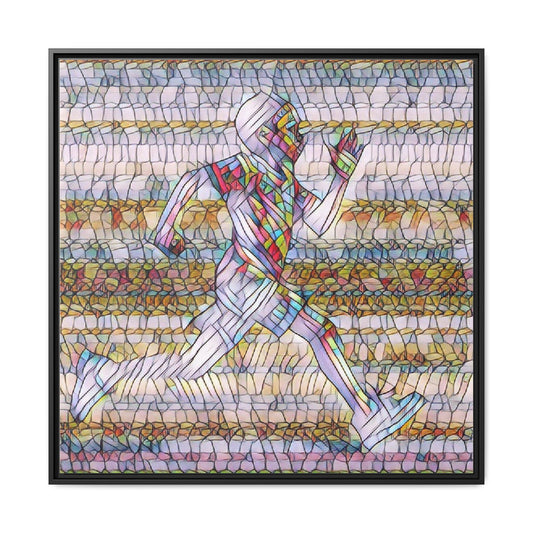 Framed Matte Canvas Wall Art — Colorful Mosaic Runner Silhouette