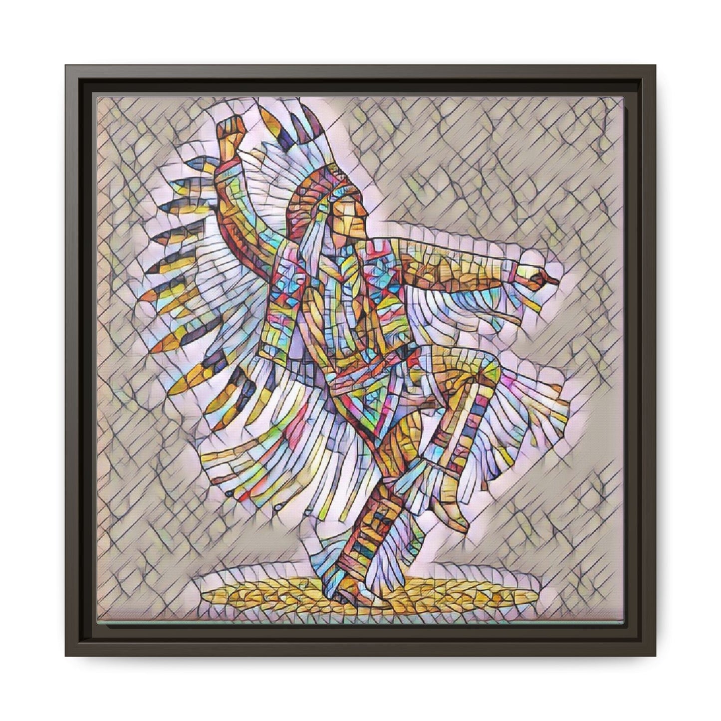 Colorful Native Dancer Framed Canvas Art — Stained Glass Style Wall Decor