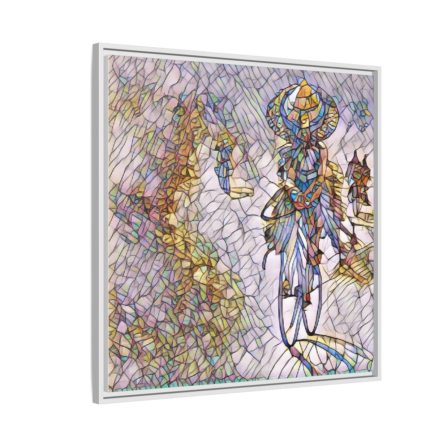 Abstract Cyclist Stained-Glass Art Print — Framed Matte Canvas