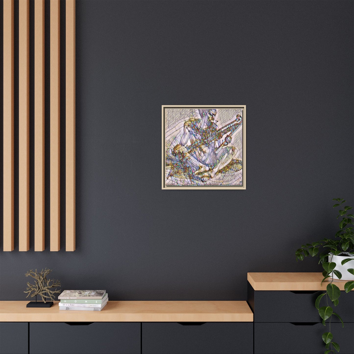 Framed Abstract Musician Canvas Art — Multicolor Modern Wall Decor