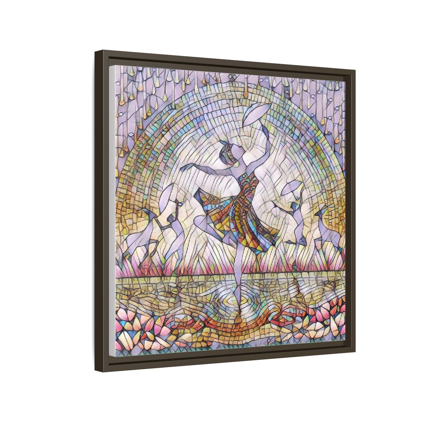 Stained Glass Ballerina Framed Canvas Art — Dancer Mosaic Wall Decor