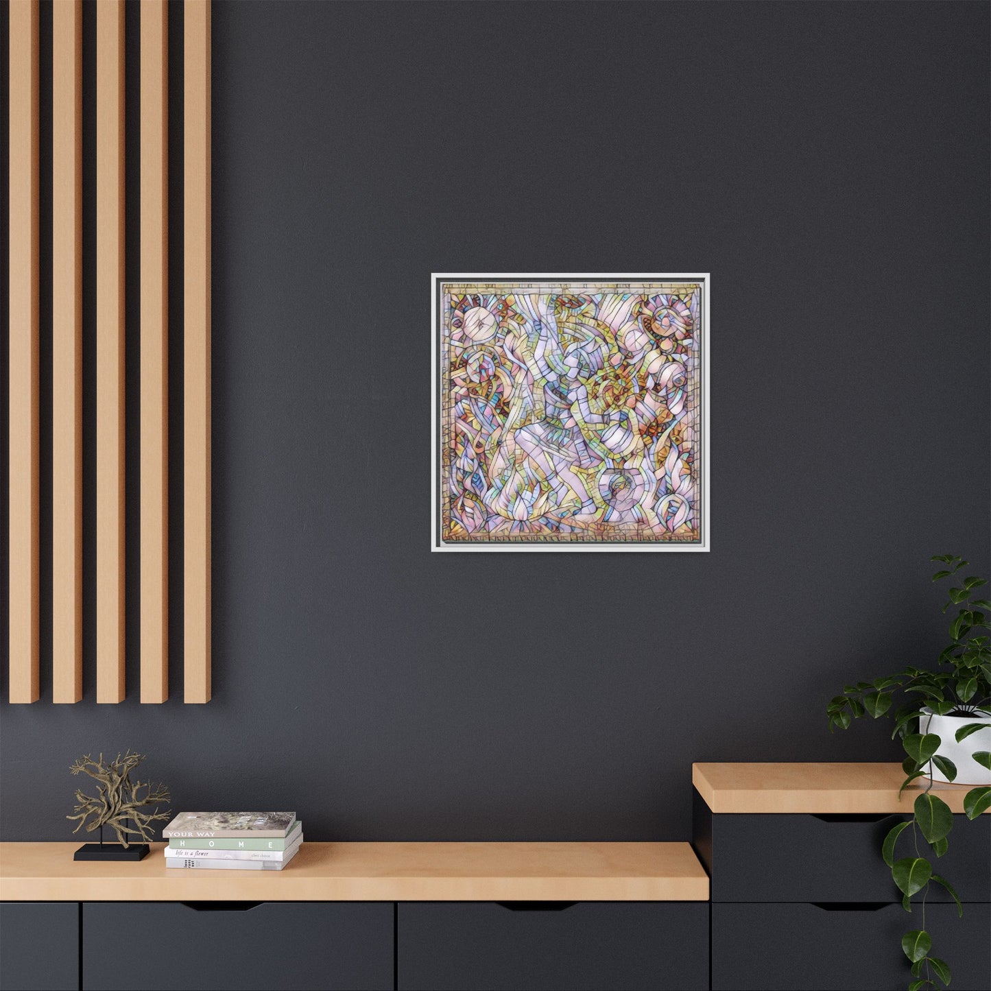 Abstract Stained Glass Dance Matte Framed Canvas