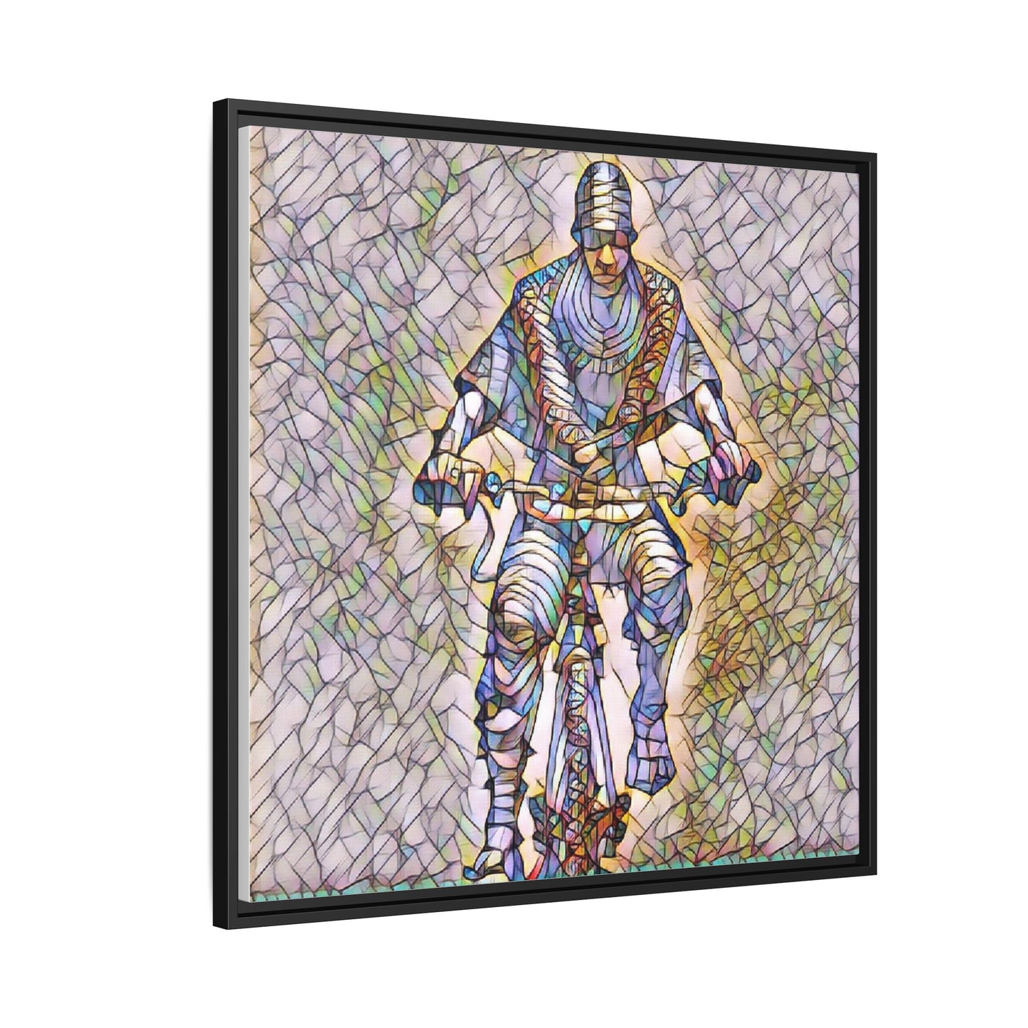 Framed Matte Canvas Art - Stylized Cyclist Illustration