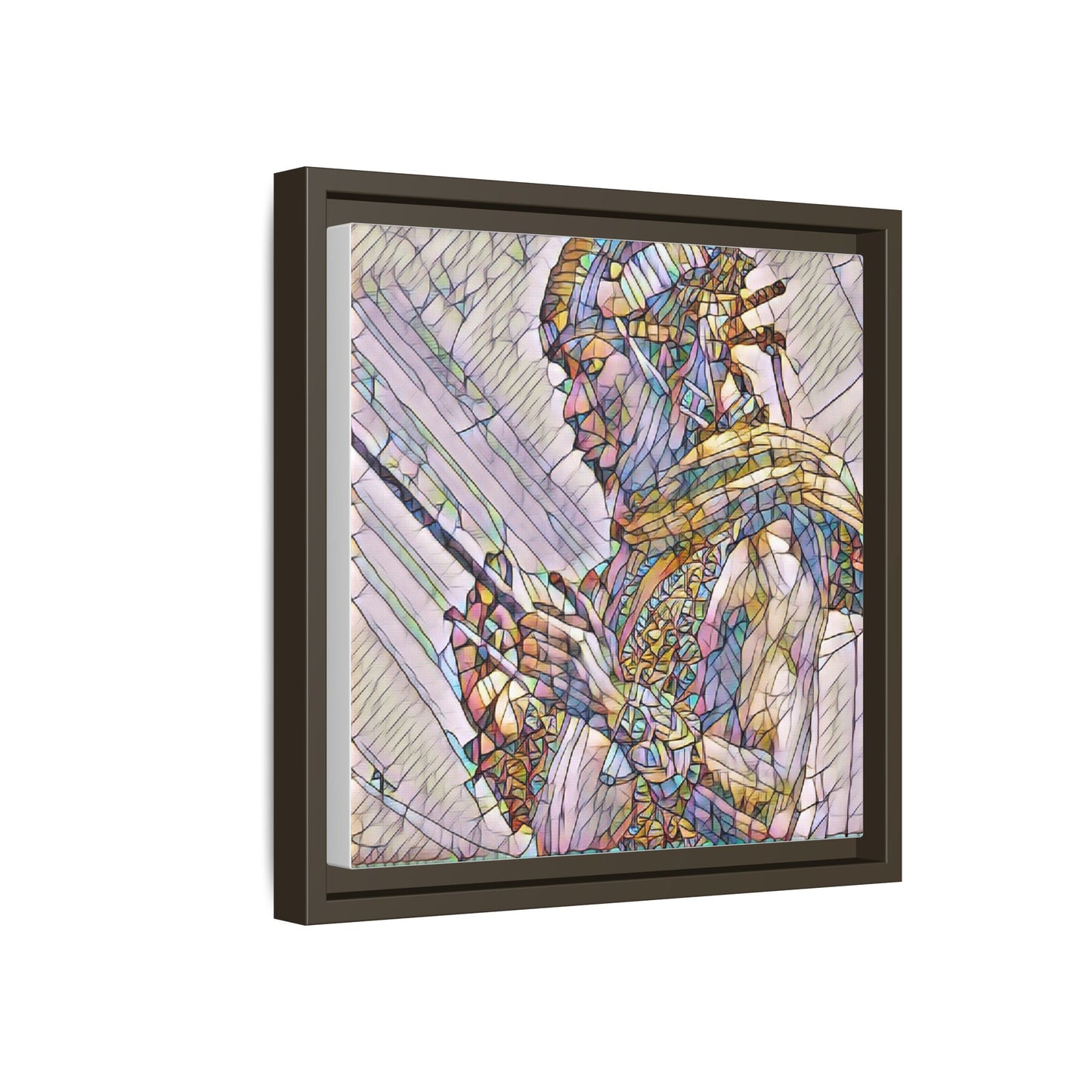 Framed Canvas Art - Colorful Tribal Warrior Portrait (Matte)