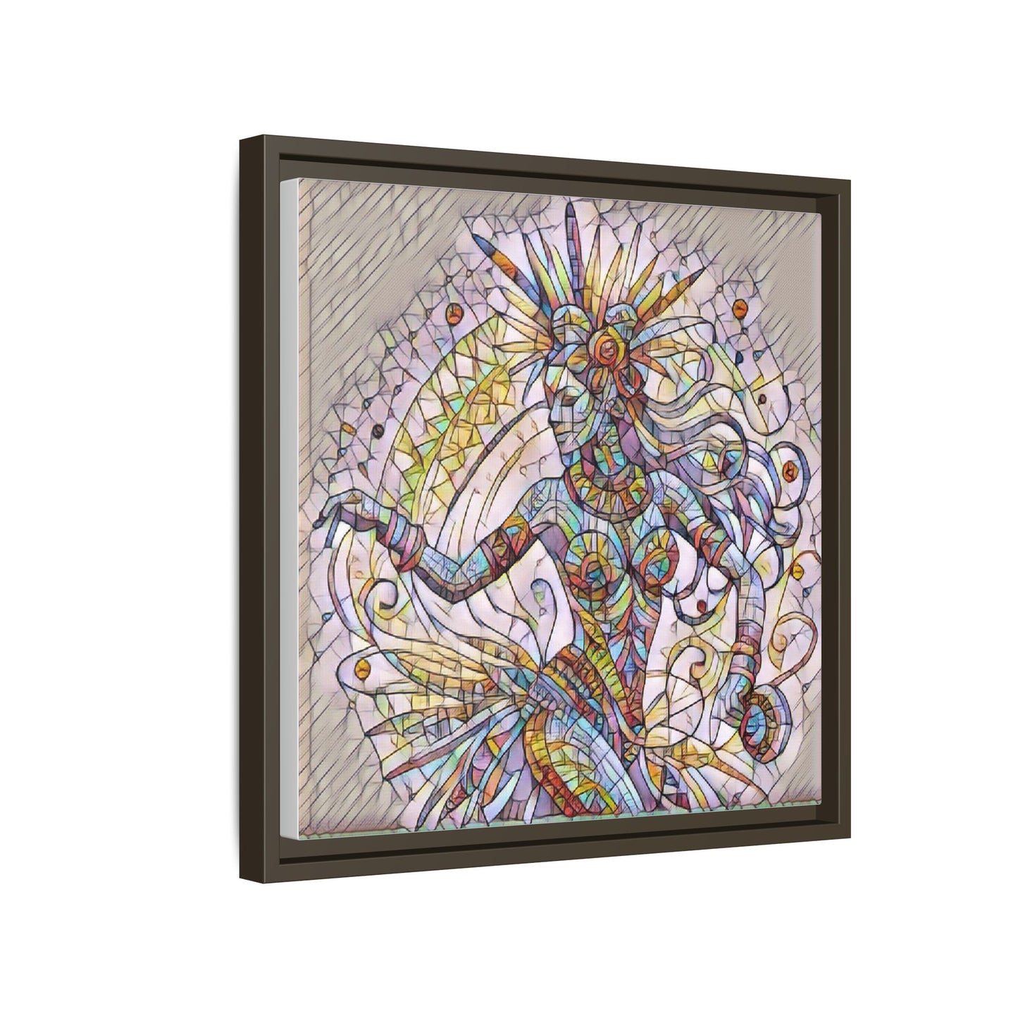 Colorful Mermaid Mosaic Framed Canvas Art — Boho Ocean Wall Decor