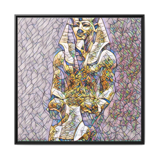 Framed Abstract Pharaoh Matte Canvas Wall Art — Multicolor Egyptian Statue Print