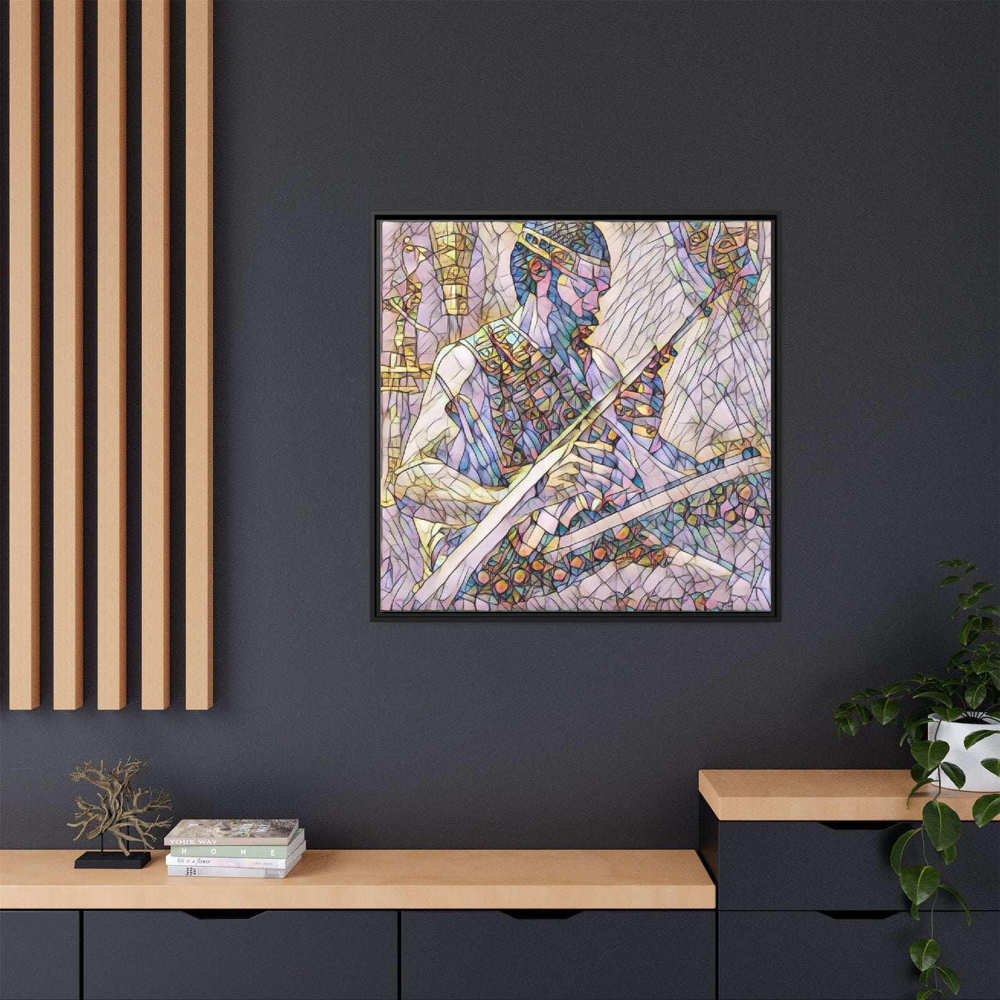 Framed Matte Canvas — Abstract Musician Stained-Glass Art Print