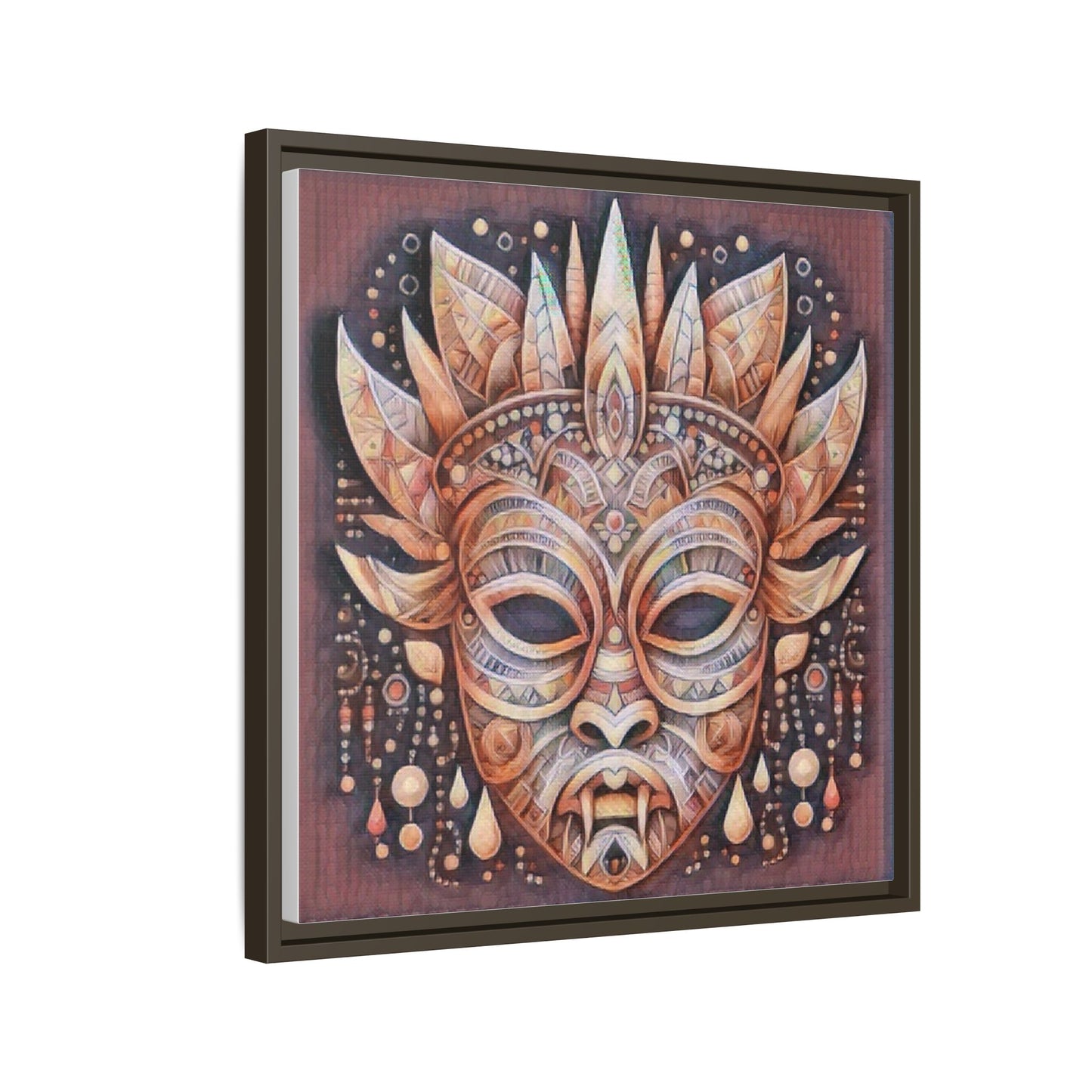 Tribal Sun Mask Framed Canvas Art — Boho Ethnic Wall Decor
