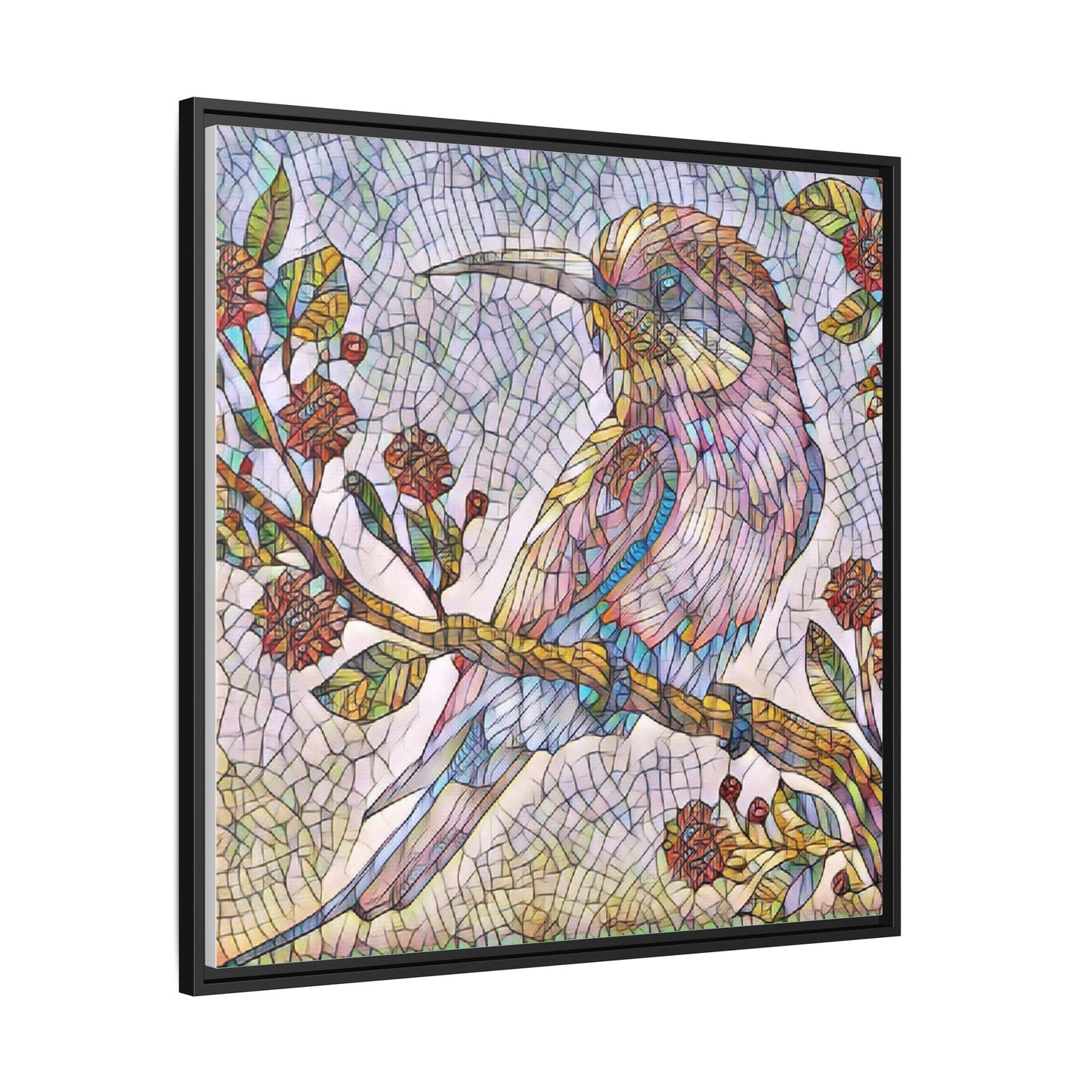 Framed Mosaic Bird Art Print — Colorful Kookaburra Wall Canvas