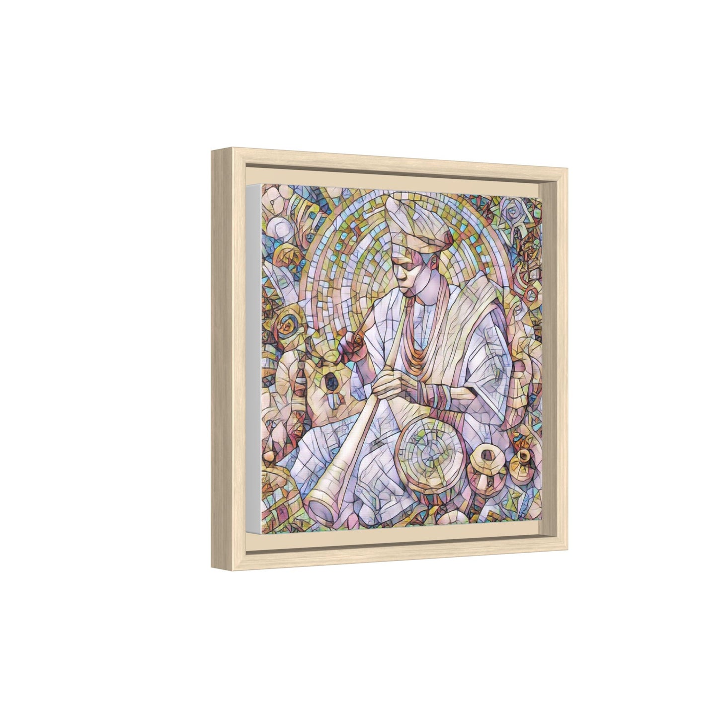 Framed Matte Canvas Print — African Drummer Mosaic Art