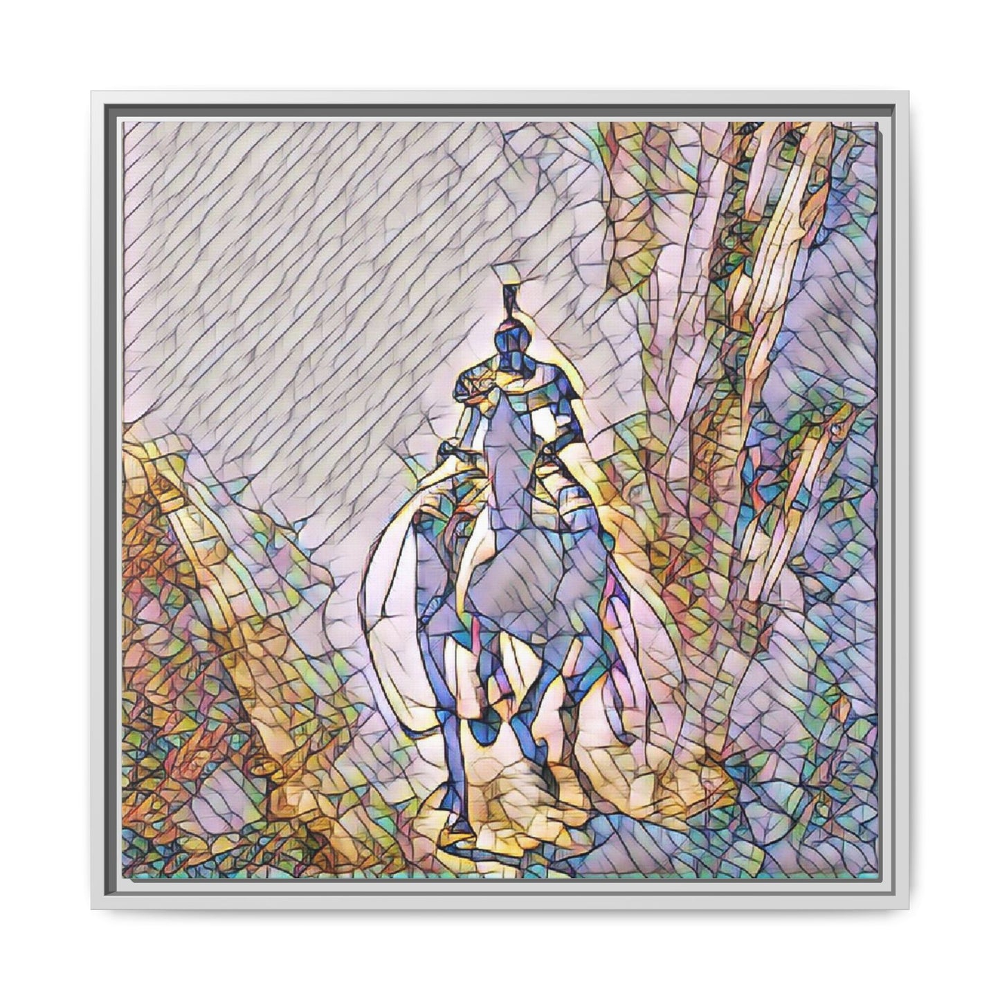 Stained-Glass Knight Matte Framed Canvas Wall Art