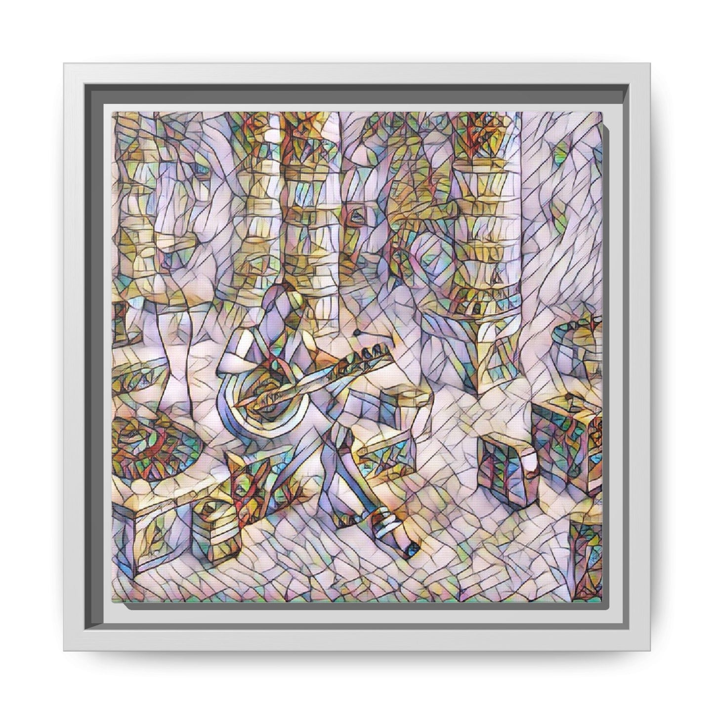 Framed Matte Canvas Art - Abstract Guitarist in Colorful Mosaic