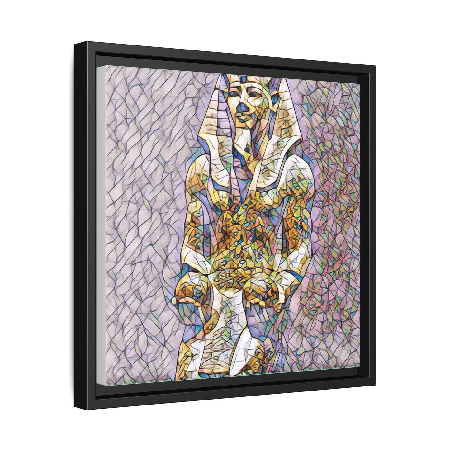 Framed Abstract Pharaoh Matte Canvas Wall Art — Multicolor Egyptian Statue Print