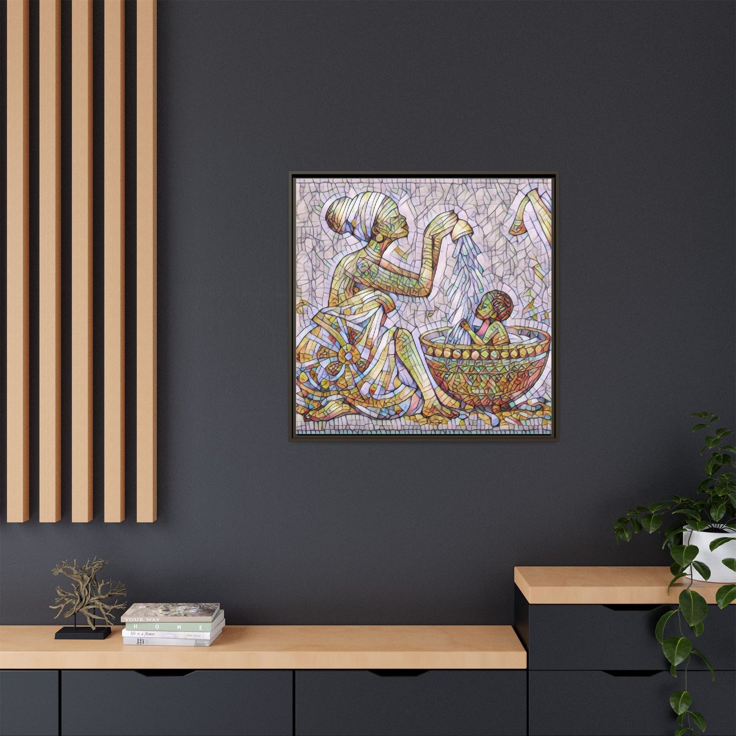 African Mother and Child Mosaic Matte Canvas (Framed)