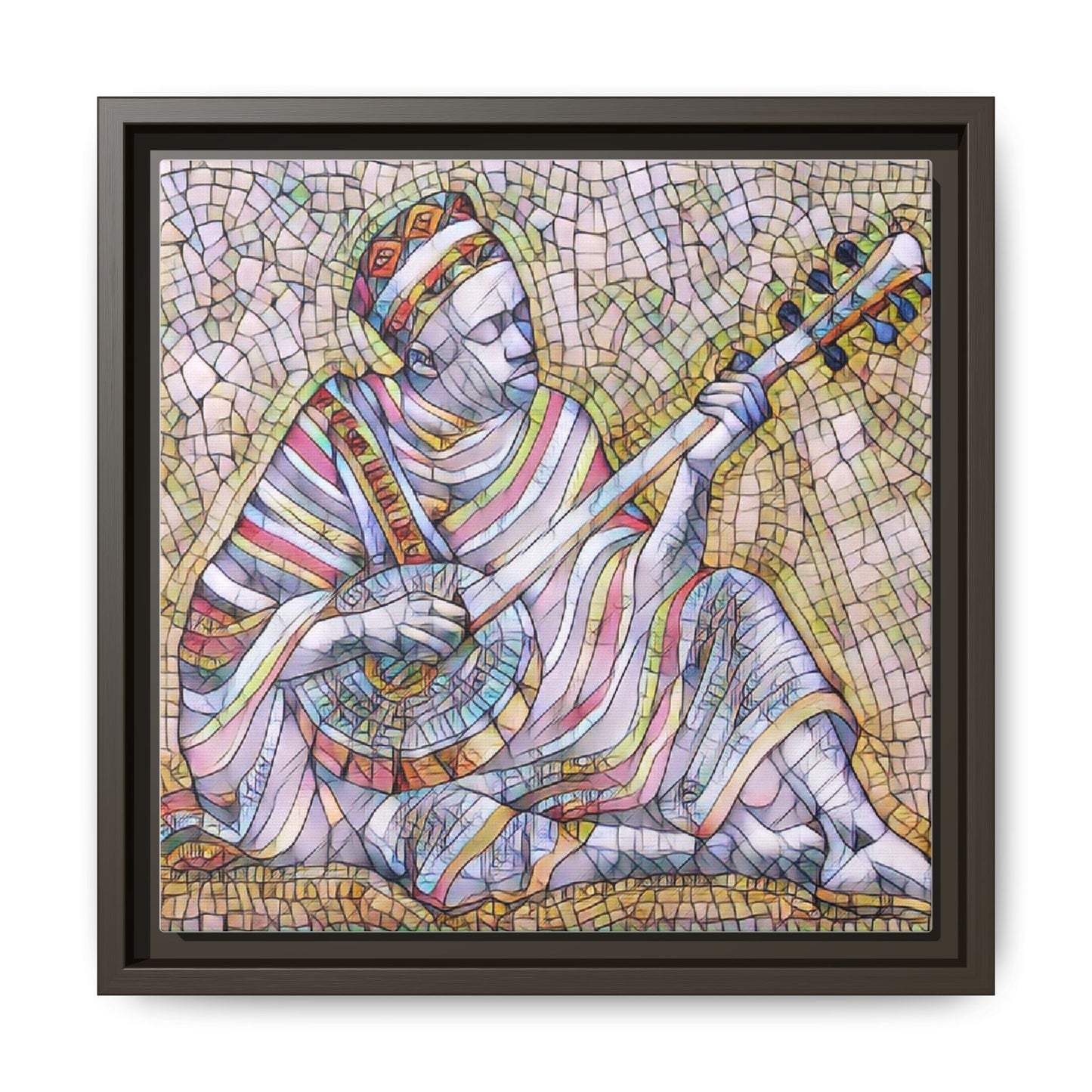 Framed Mosaic Musician Canvas – Colorful Bohemian Wall Art