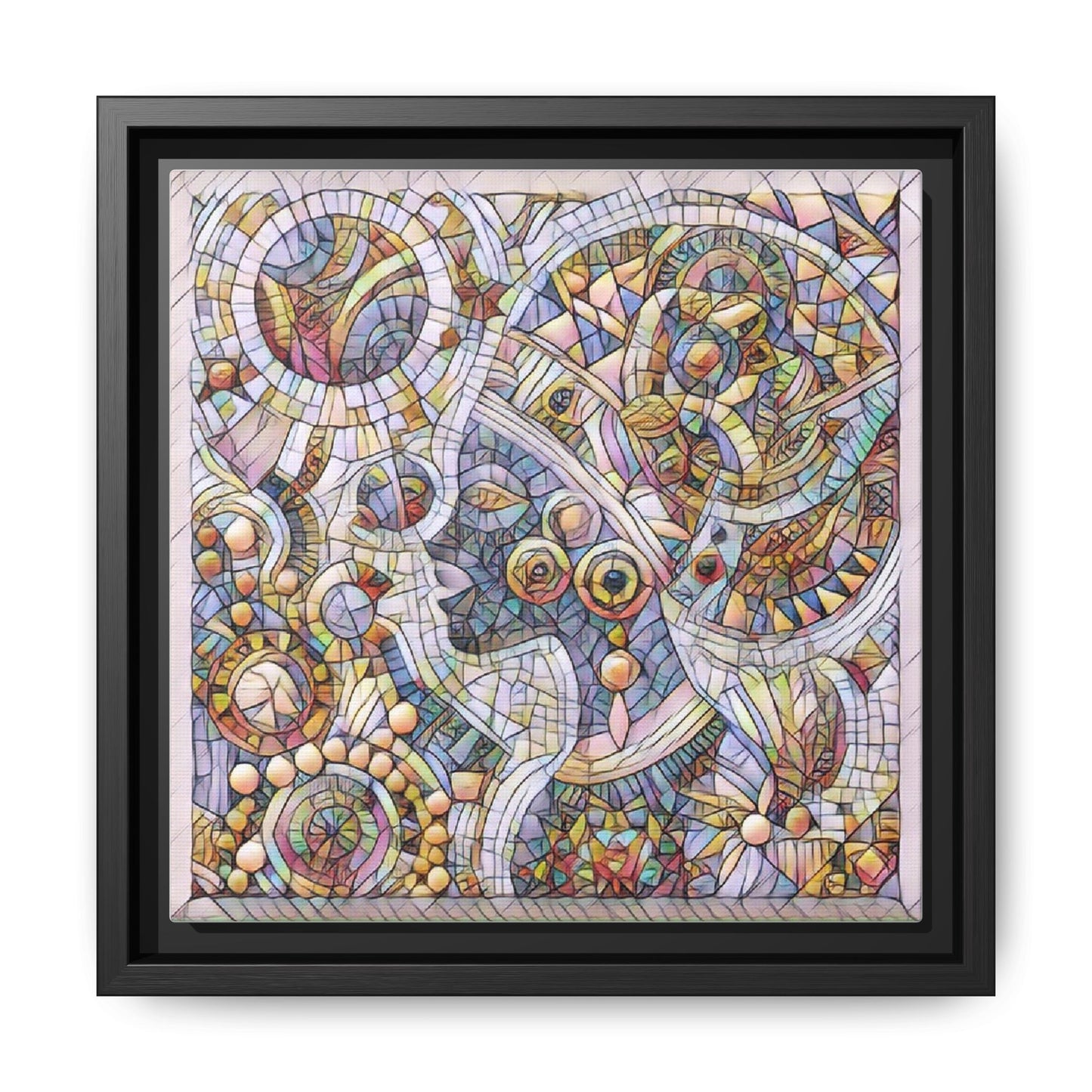 Abstract Mosaic Framed Canvas Art — Multicolor Geometric Wall Decor