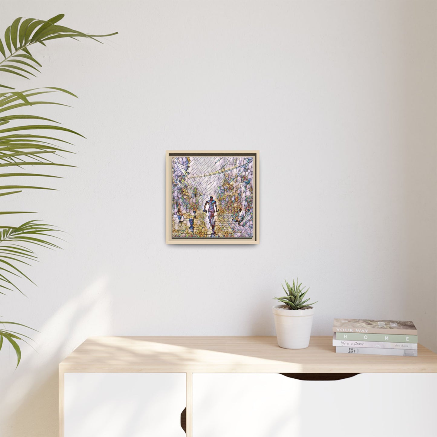Cyclist Stained-Glass Matte Canvas Framed Wall Art