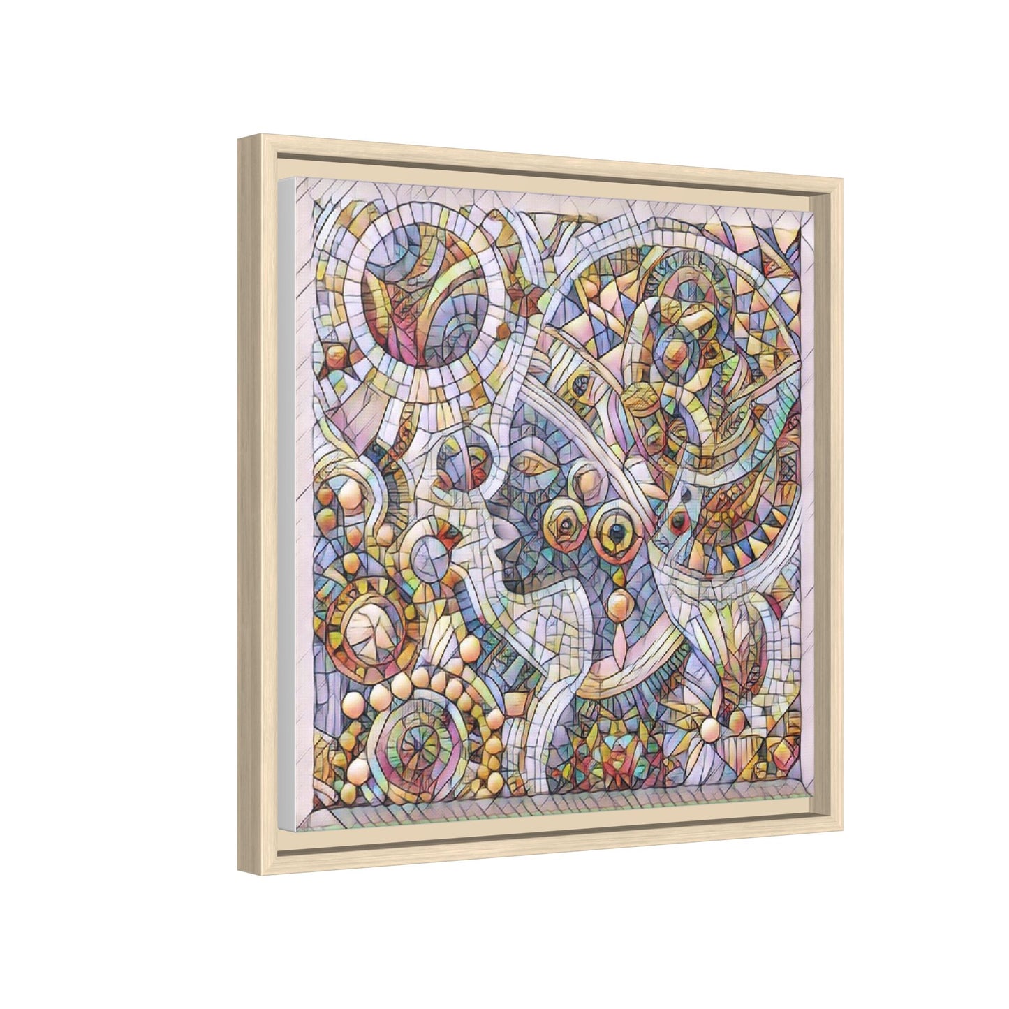 Abstract Mosaic Framed Canvas Art — Multicolor Geometric Wall Decor