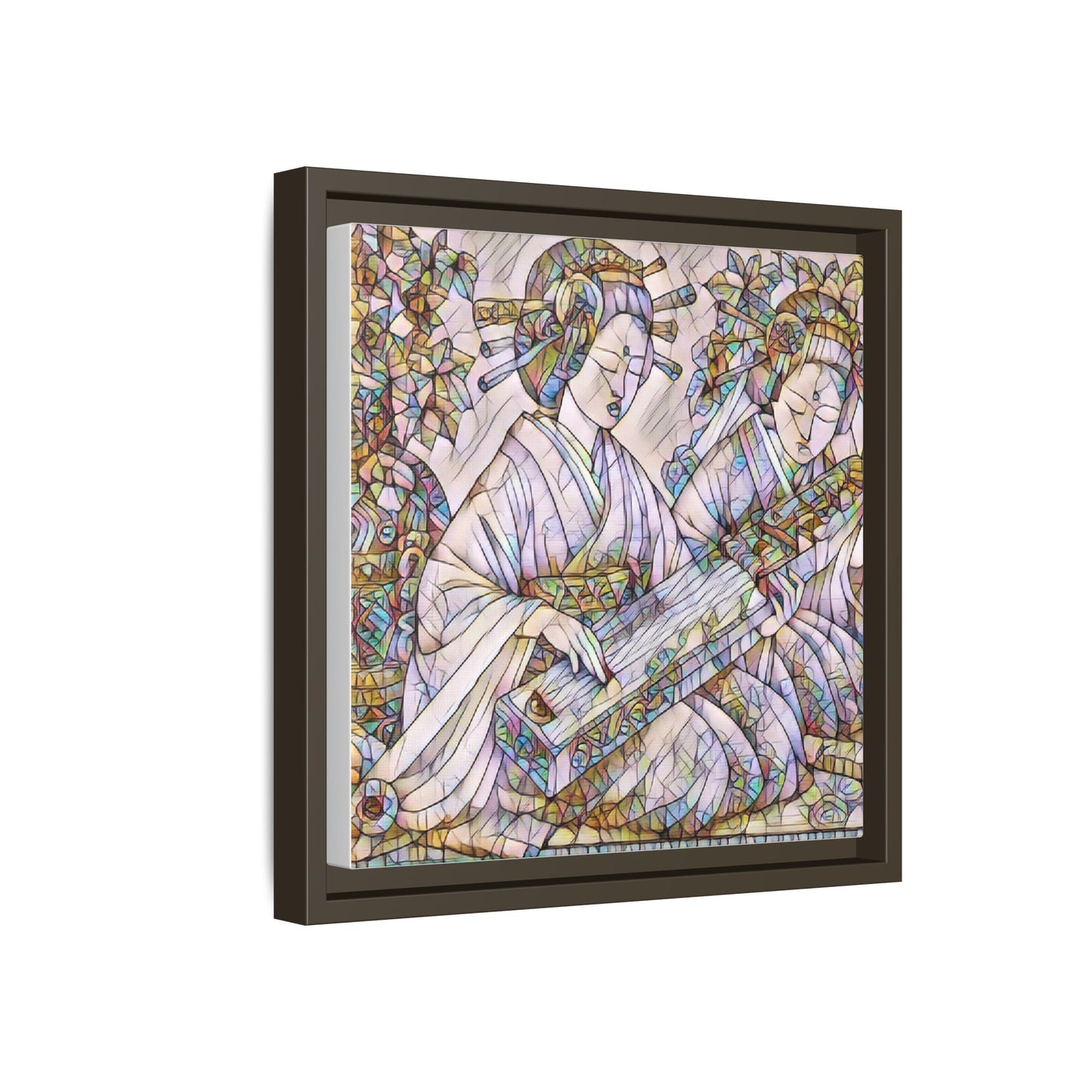 Framed Matte Canvas Print — Stained-Glass Geisha Duo