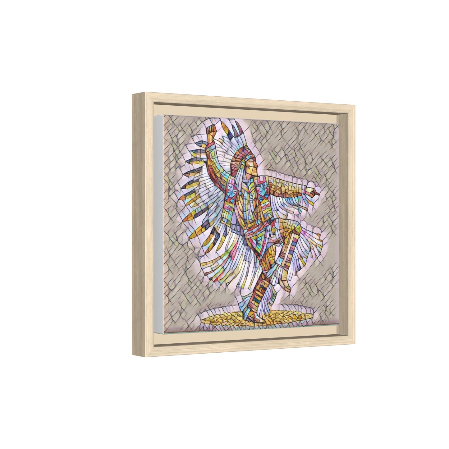 Colorful Native Dancer Framed Canvas Art — Stained Glass Style Wall Decor