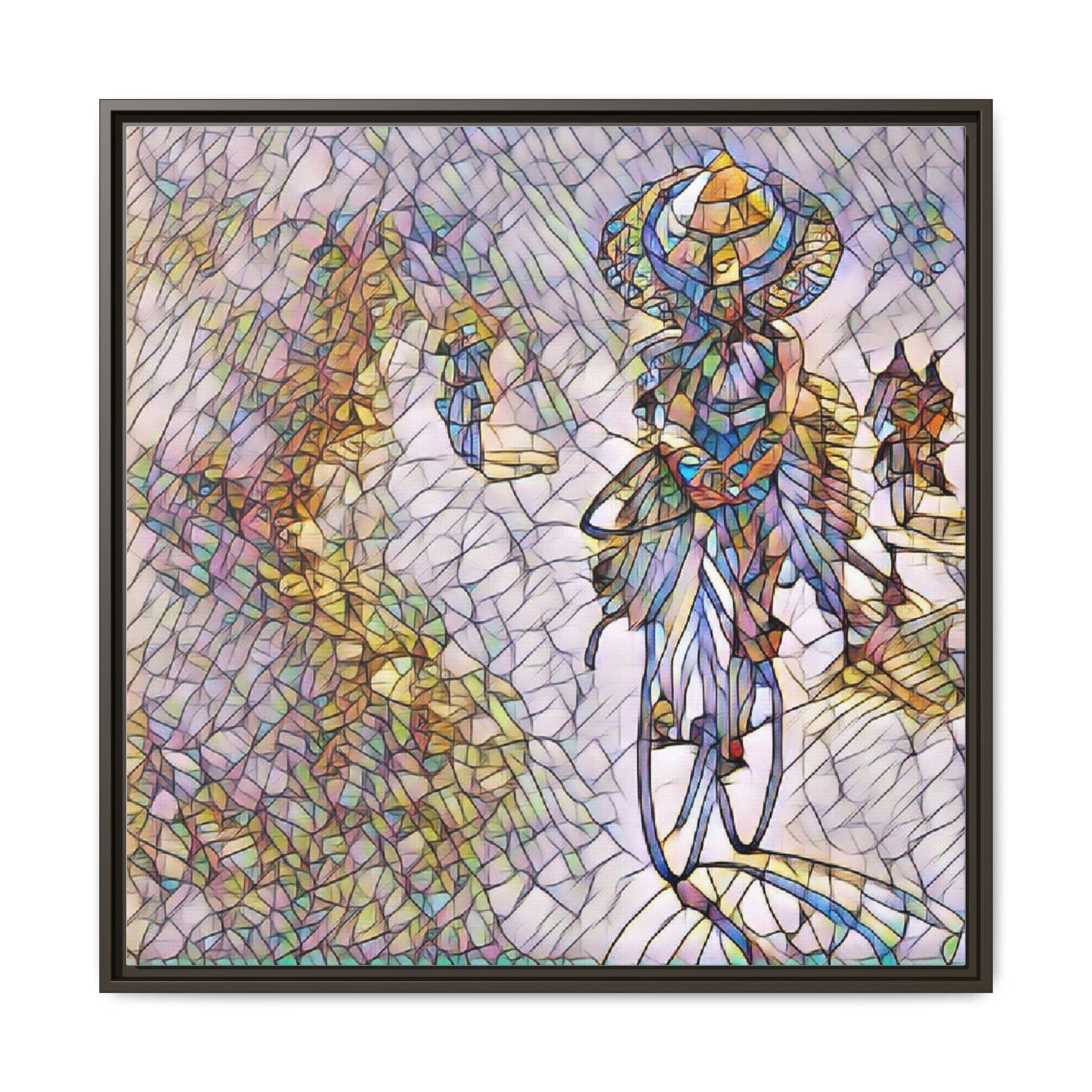 Abstract Cyclist Stained-Glass Art Print — Framed Matte Canvas