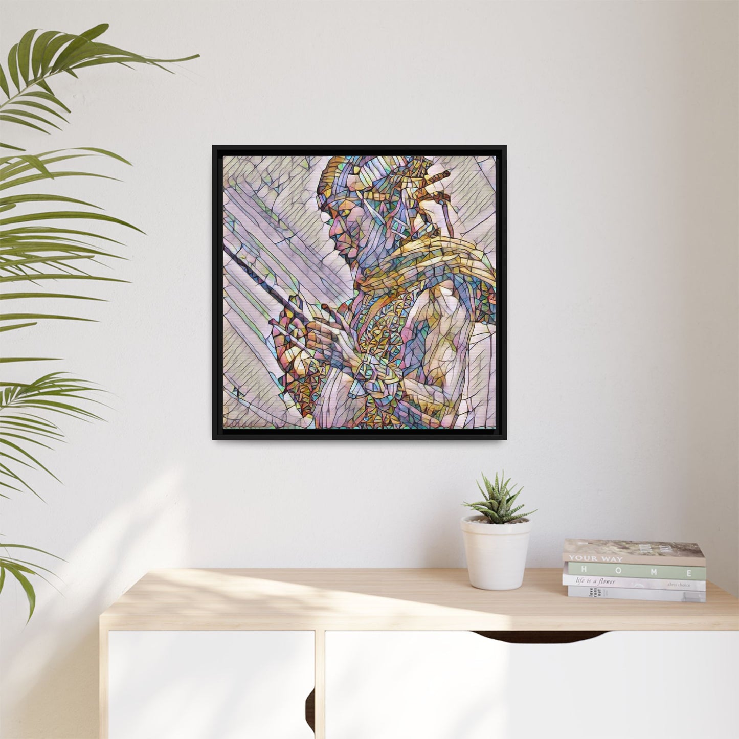 Framed Canvas Art - Colorful Tribal Warrior Portrait (Matte)